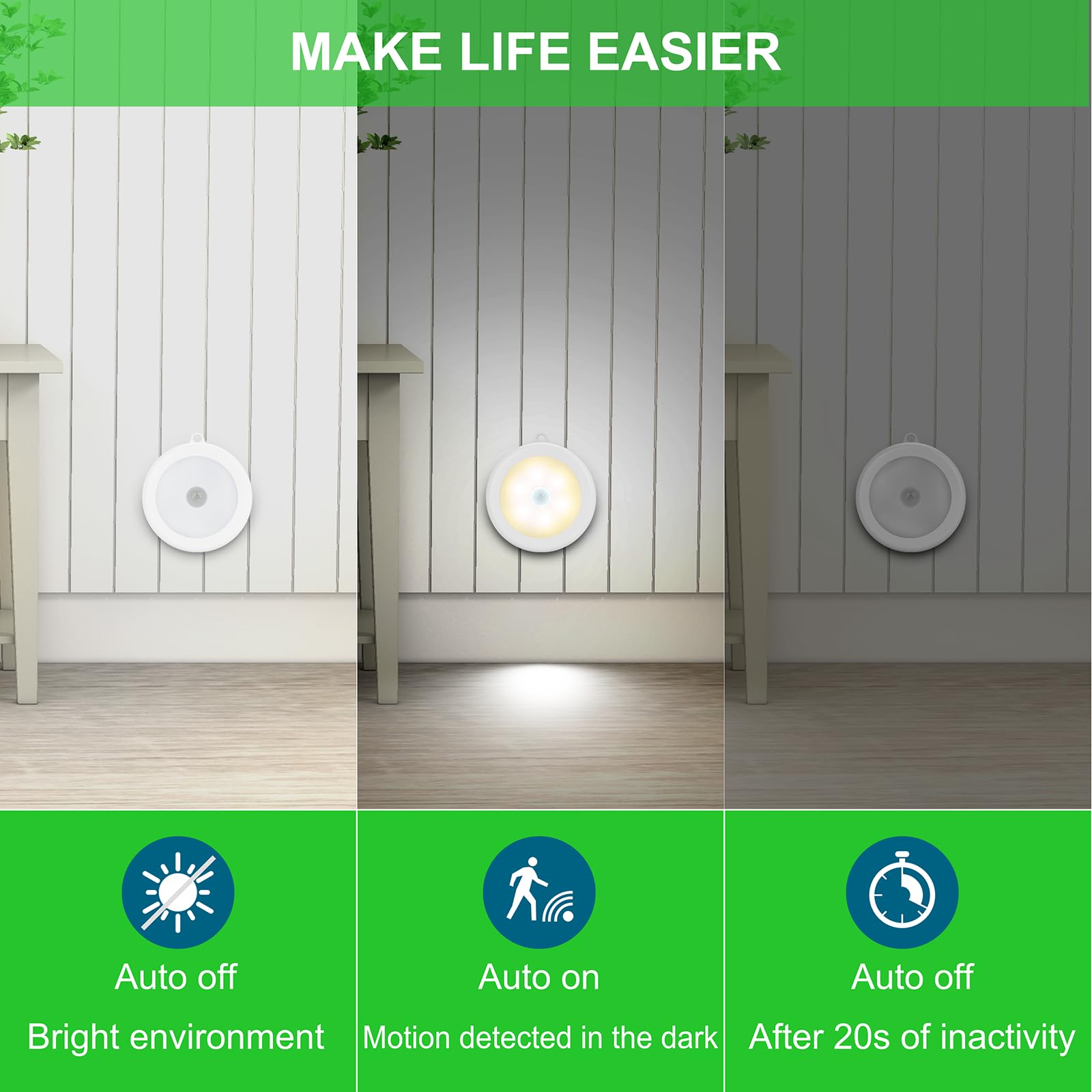 Mlambert Motion Sensor LED Night Light, 4 Pack, Cordless, Battery-Powered, Neutral White, Model USTX-MSL-4000K-4
