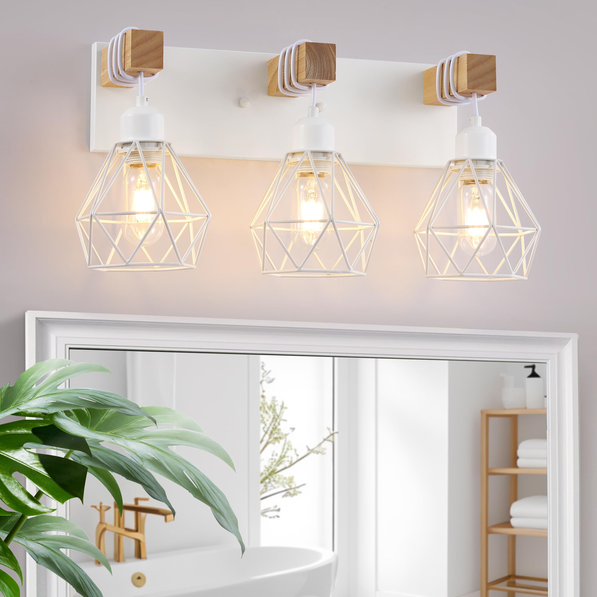 maesta Farmhouse Bathroom Vanity Light Fixtures, 3-Light Metal Sconces, Rustic White, Model MA021-3