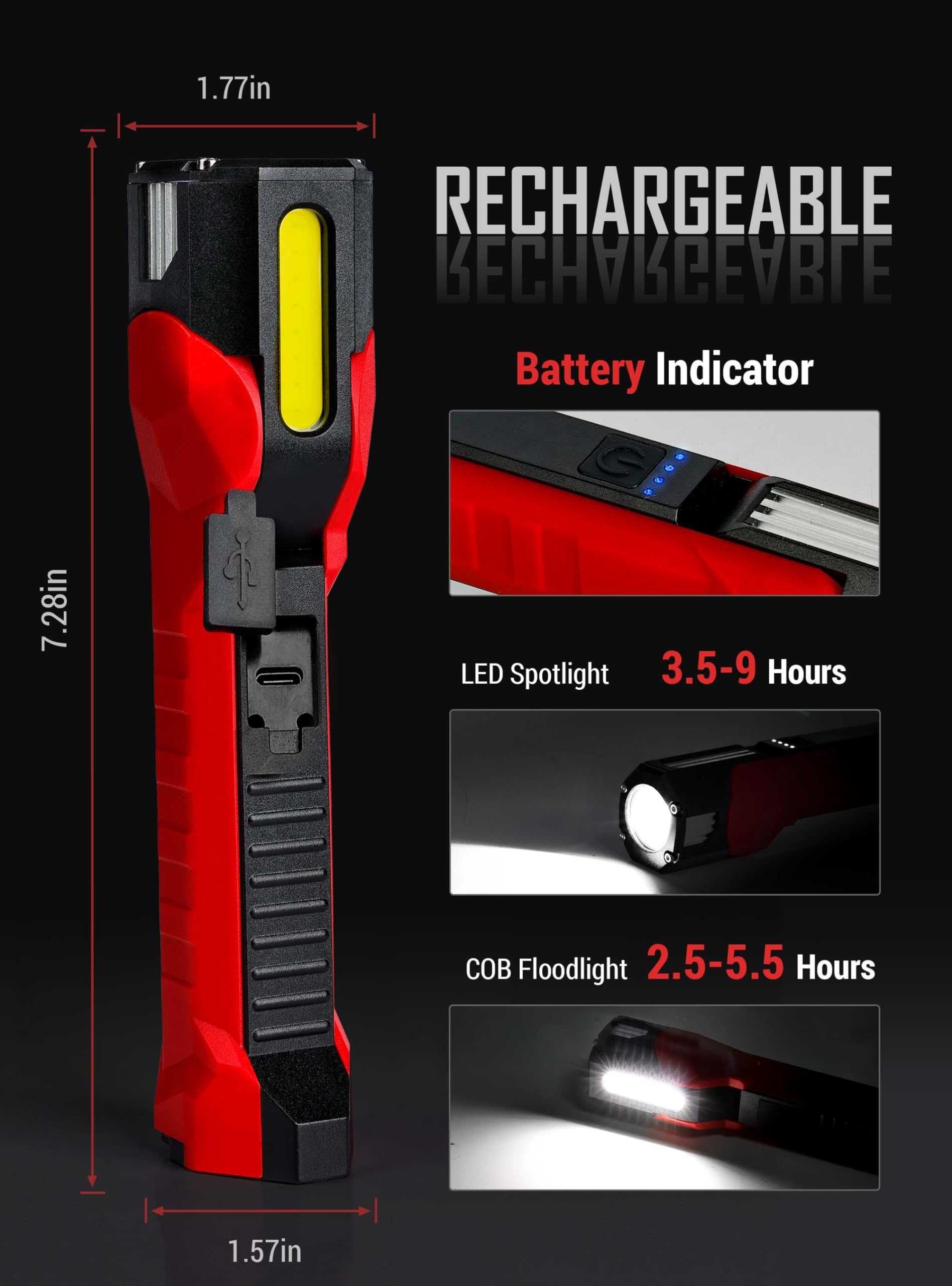 Anhay Rechargeable Work Light, 1200 Lumens Magnetic Work Light With 160° Rotating Swivel Head, Led Work Light, 6 Lighting Modes Mechanic Light For Car Repairing, Emergency