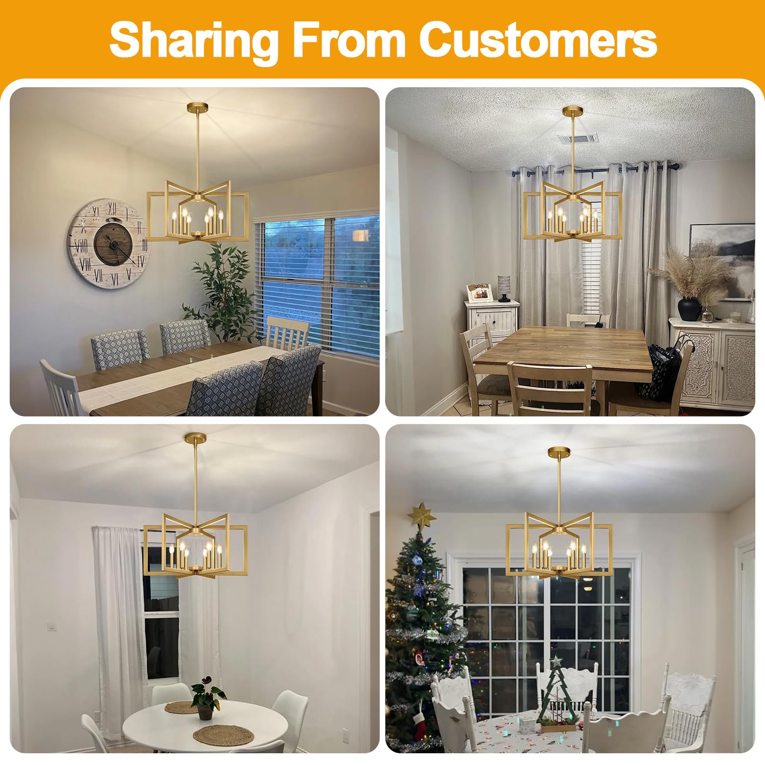 Lynnoland 25" Gold Metal Chandelier - 6-Light Industrial Pendant Light Fixture for Dining Room, Kitchen, Entryway, Model P4072