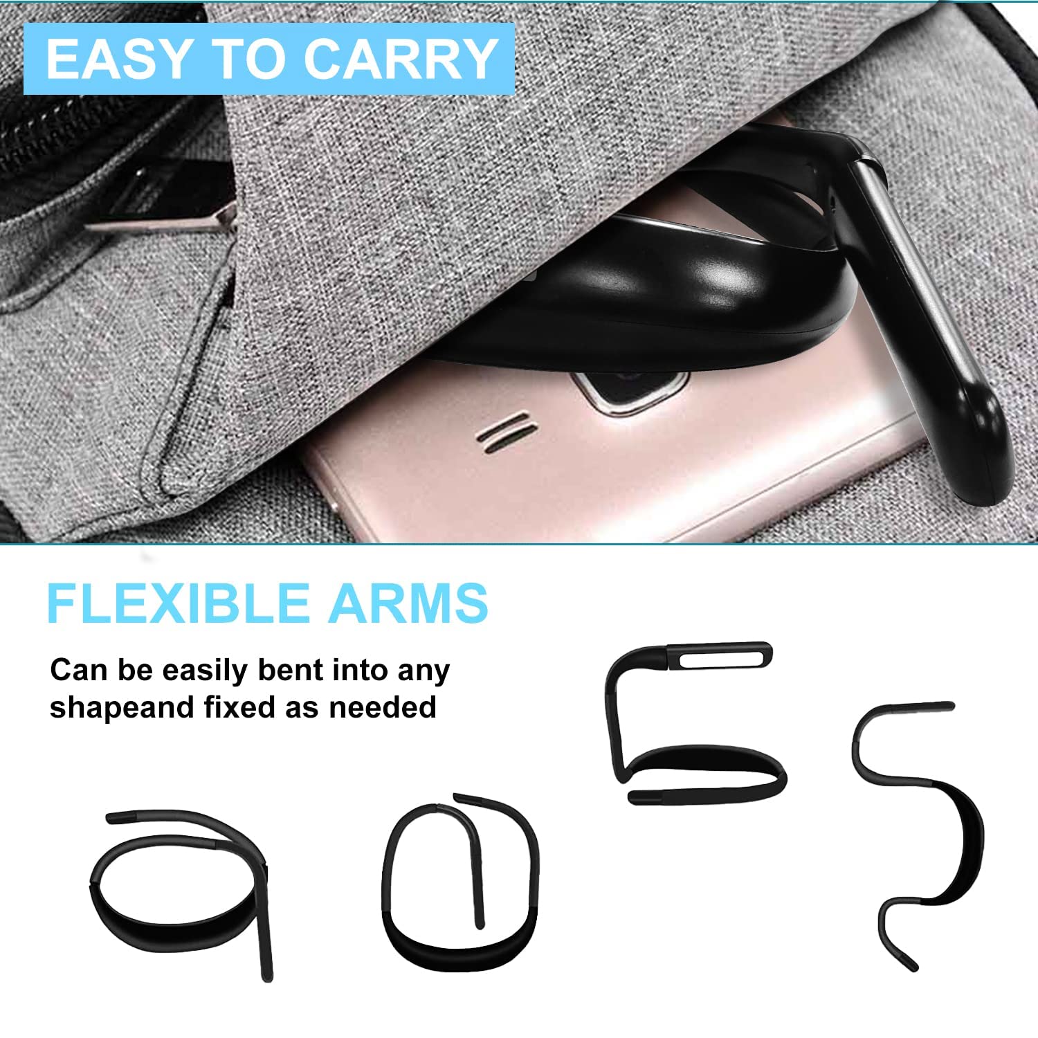 LALAKU LED Neck Reading Light, Adjustable Brightness, 3 Colors, Metal, 1PCS, Black, Model GH-8