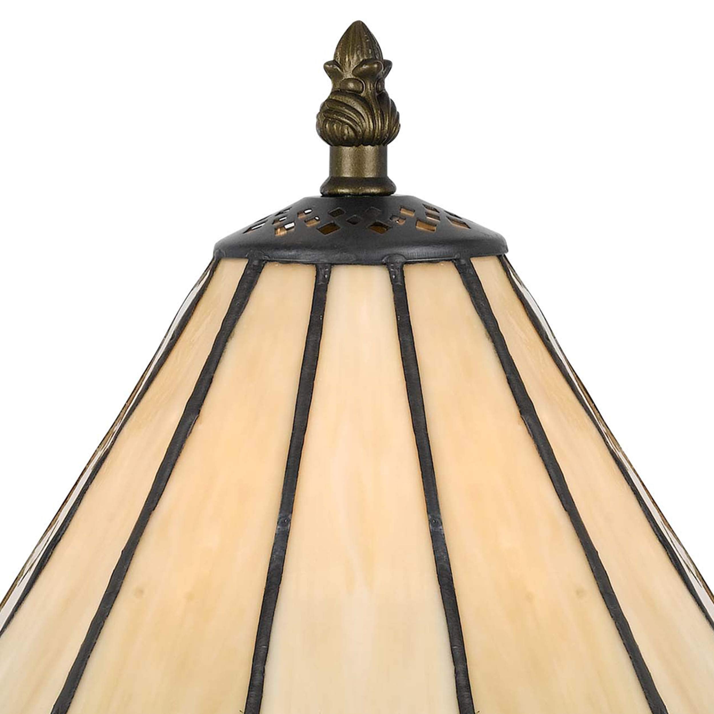 Benzara Tiffany Table Lamp, Metal Body, Conical Shade, Bronze and Beige, Model BM223643