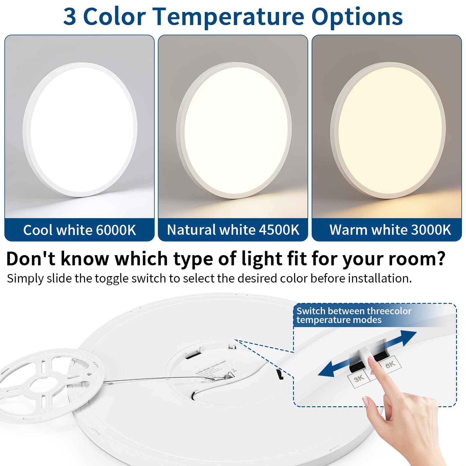 Glowall 2 Packs 16'' Led Ceiling Light Fixture, 0.67 Inch Ultra Thin Flush Mount, Dimmable & 3000K/4500K/6000K Selectable, 28W 3