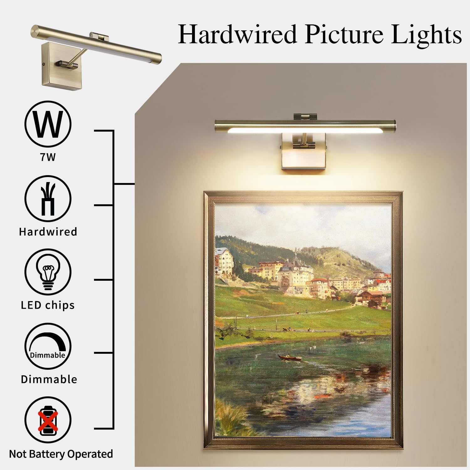 Joosenhouse Dimmable Picture Light - Antique Bronze, 16.53" Long, 3000K Warm White, Hardwired, Model 7110-D, Acrylic Art Display Light