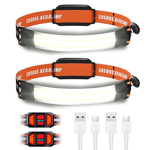 Cosoos 2 Led Rechargeable Headlamp, 500 Lumen Bright Wide Beam, Adjustable For Adults & Kids