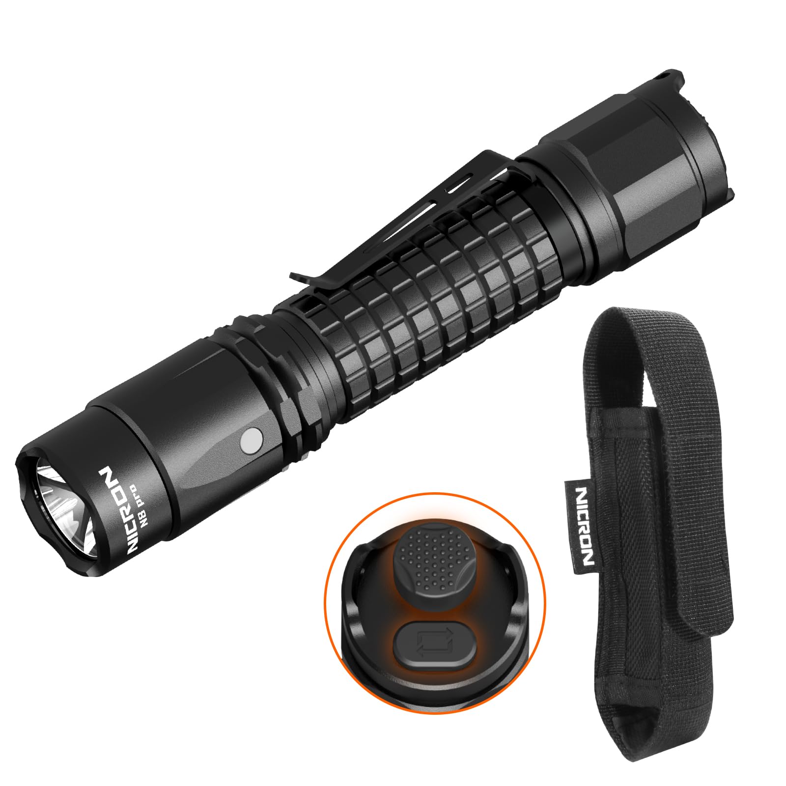 Nicron N8Pro Tactical Flashlight, 1700 High Lumens Super Bright Rechargeable Flashlights With 6 Modes Double Switch, 1496Ft Long