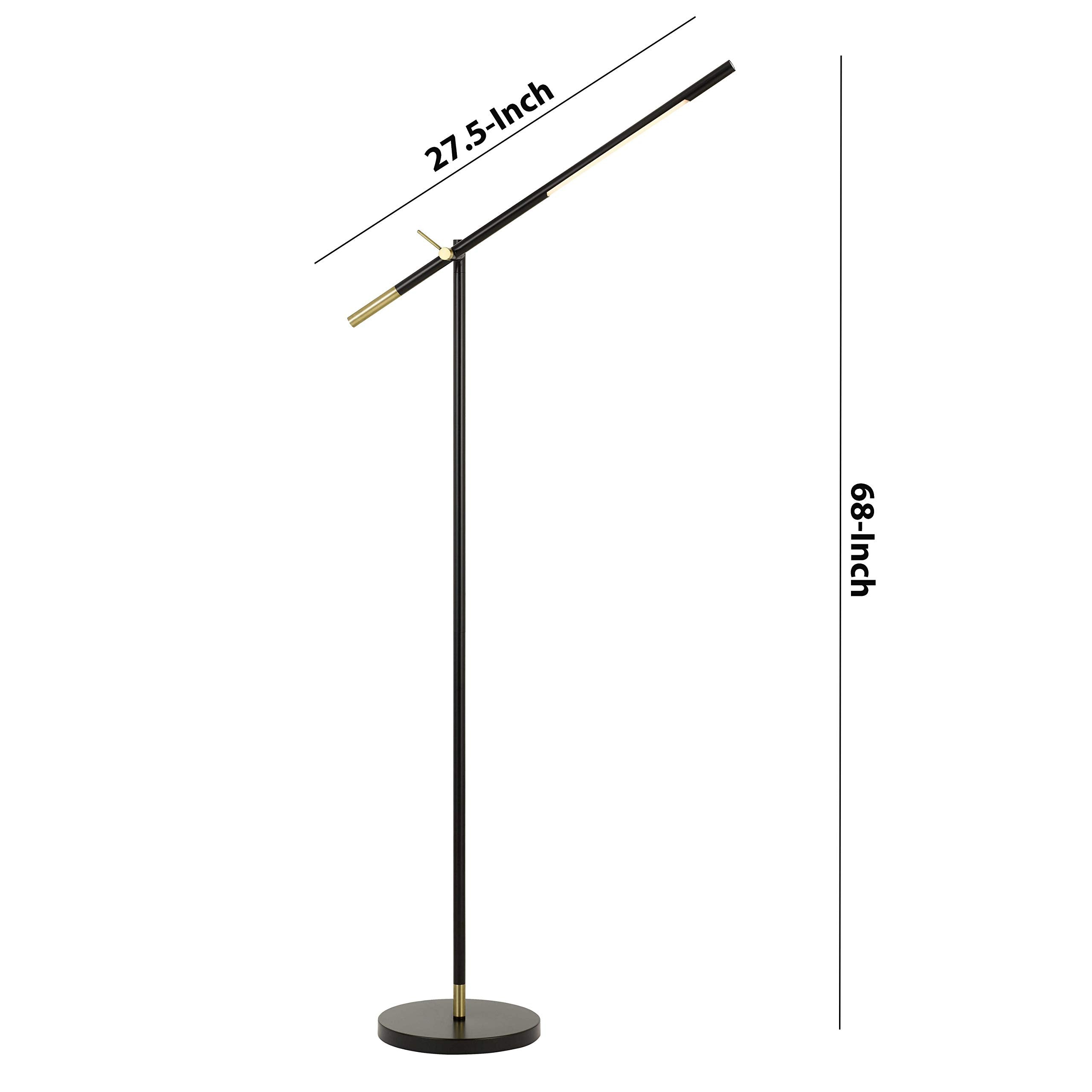 Benjara 10 Watt Adjustable Metal Frame Floor Lamp, Black And Brass