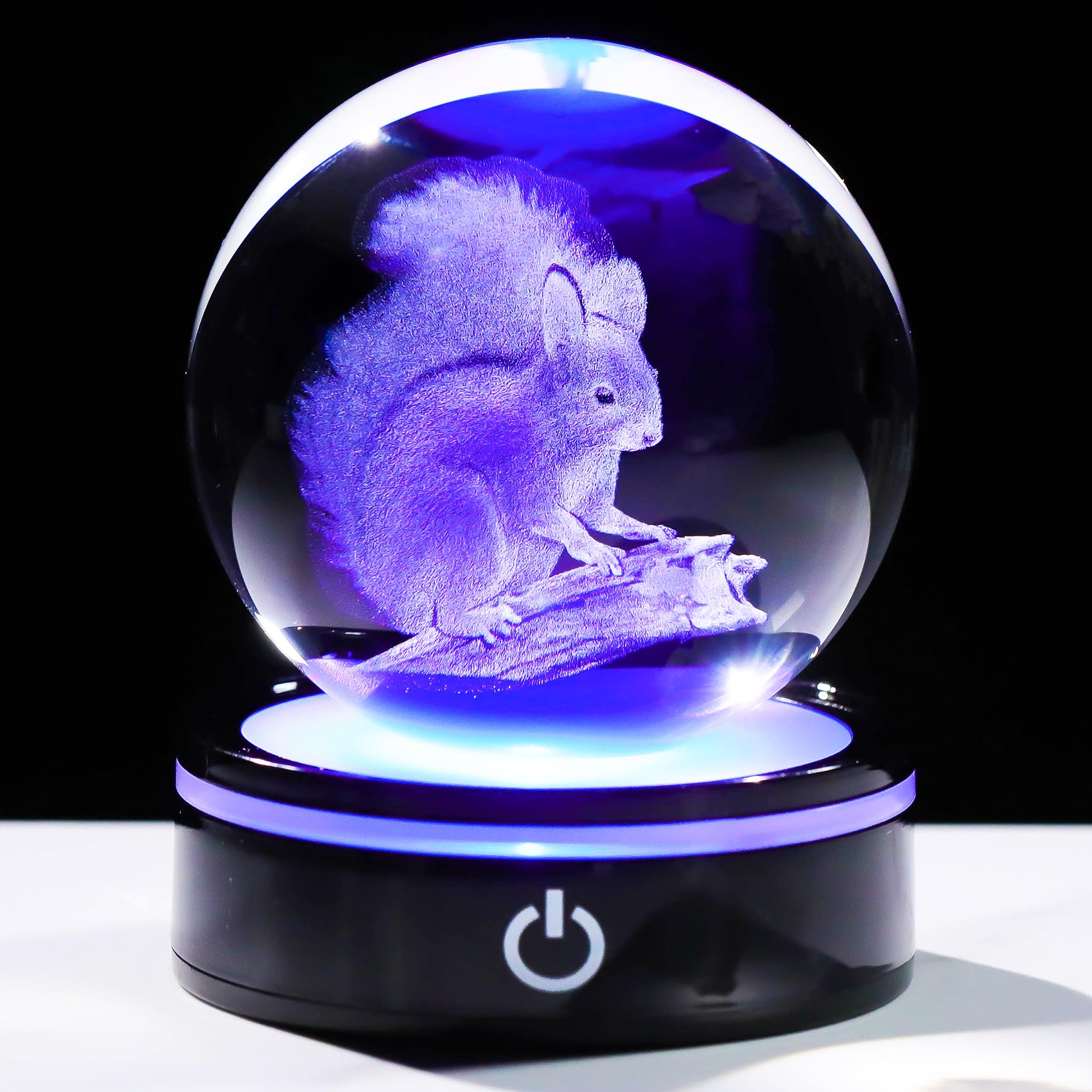 YWHL 3D Squirrel Figurine Crystal Ball with Colorful Light Base, Squirrel Gifts for Women Men on Christmas Birthday, 3D Laser En