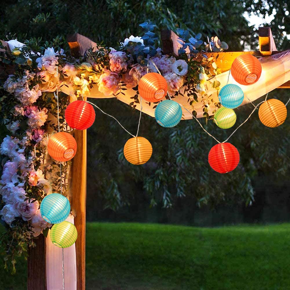 GOOTHY Lantern String Lights, 8.5FT Multicolor, Plug-in Outdoor Decorations with 10 Mini Colorful Lanterns for Parties and Gardens
