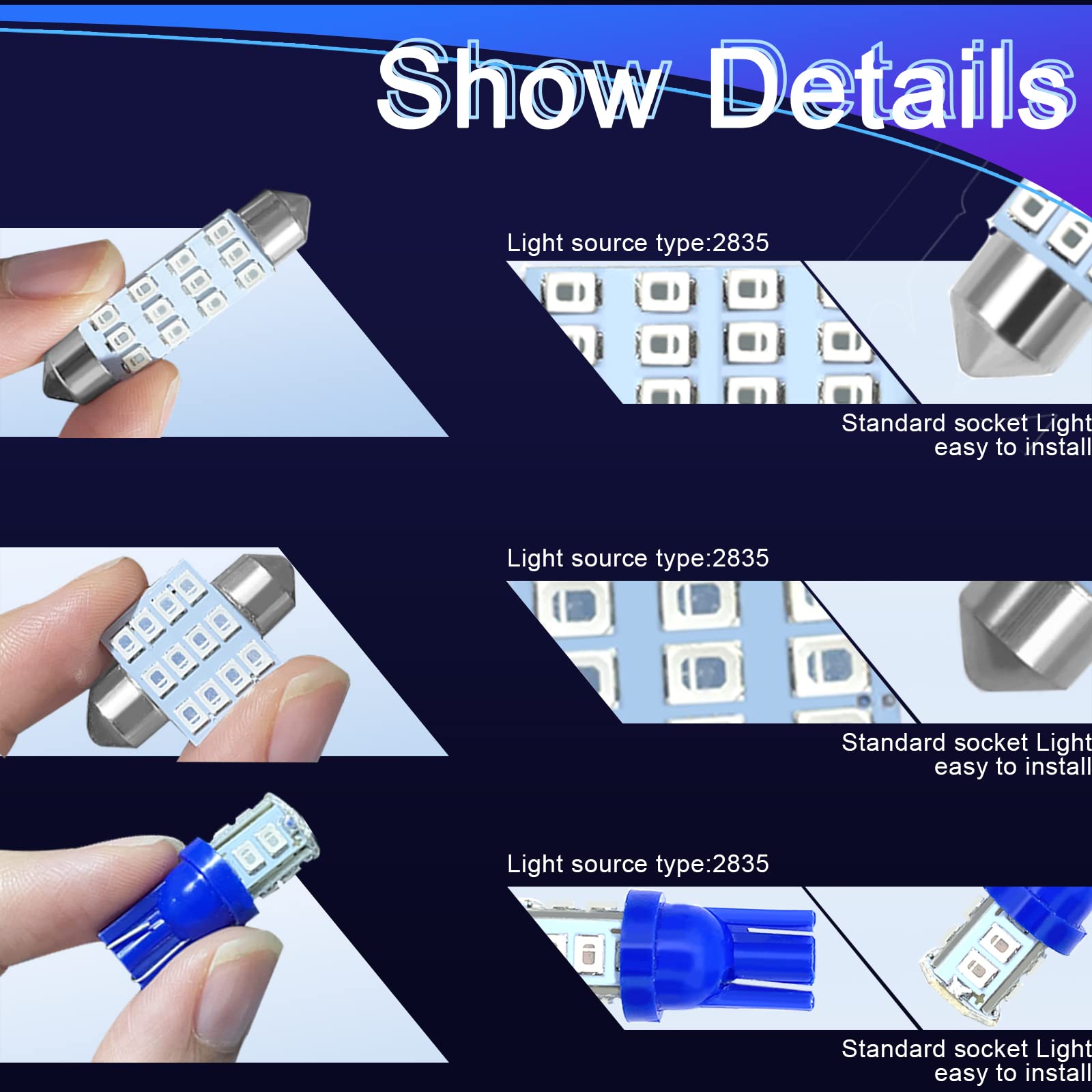 NTNEV 24PCS LED Interior Car Bulb Kit, Blue Aluminum Dome & Map Lights, T10/31mm/42mm