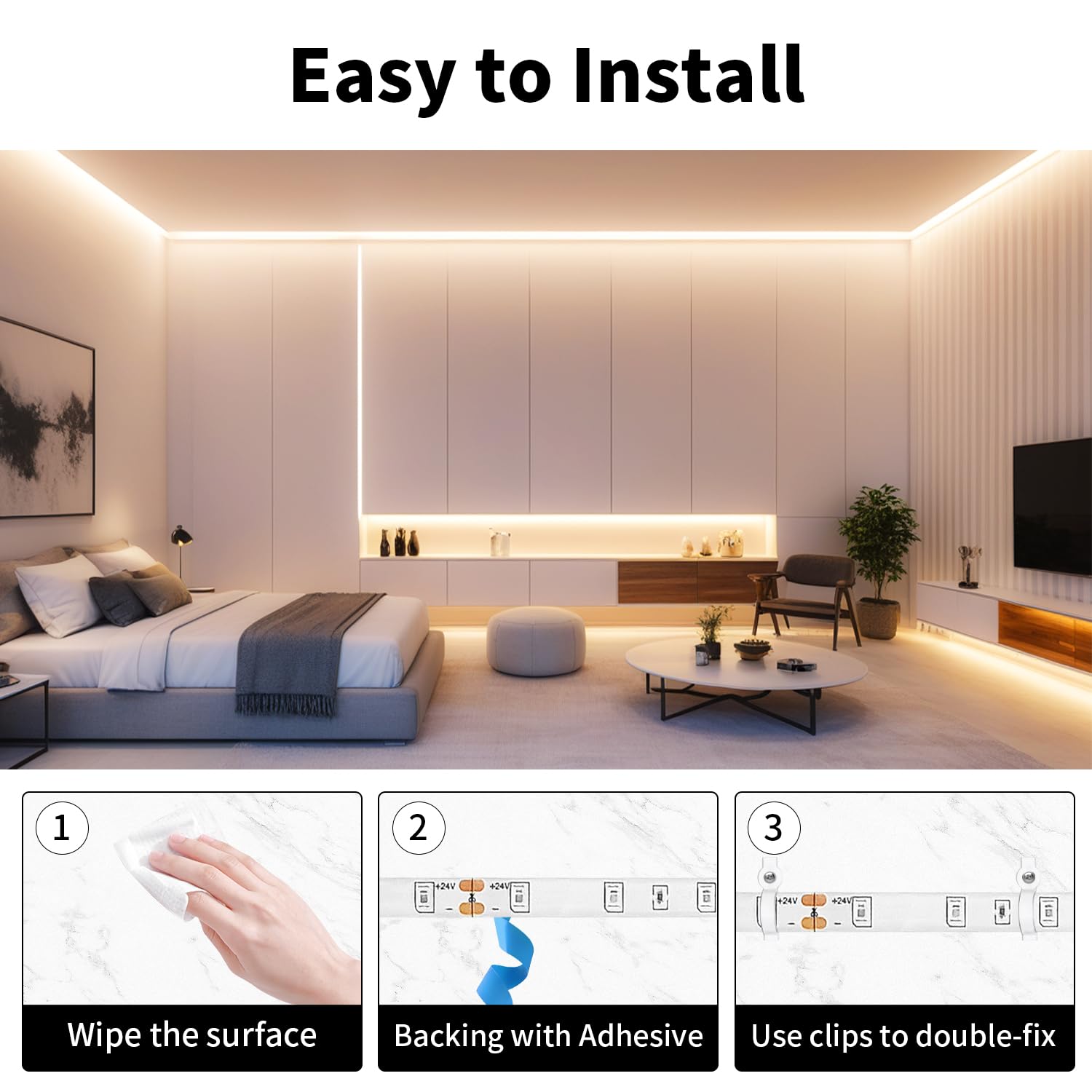 Inextstation 32.8Ft/10M Warm White Led Strip Light, 24V 2835 Smd 600 Leds Flexible Cuttable Waterproof Led Tape Light For Bedroo