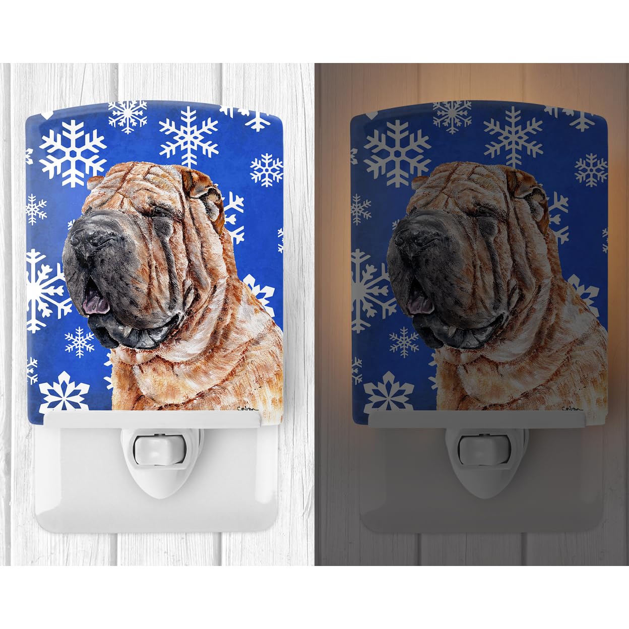 Carolines Treasures Ceramic Night Light, Shar Pei Winter Snowflakes, 6x4x3in, UL-Certified, Multicolor, Model SC9767CNL