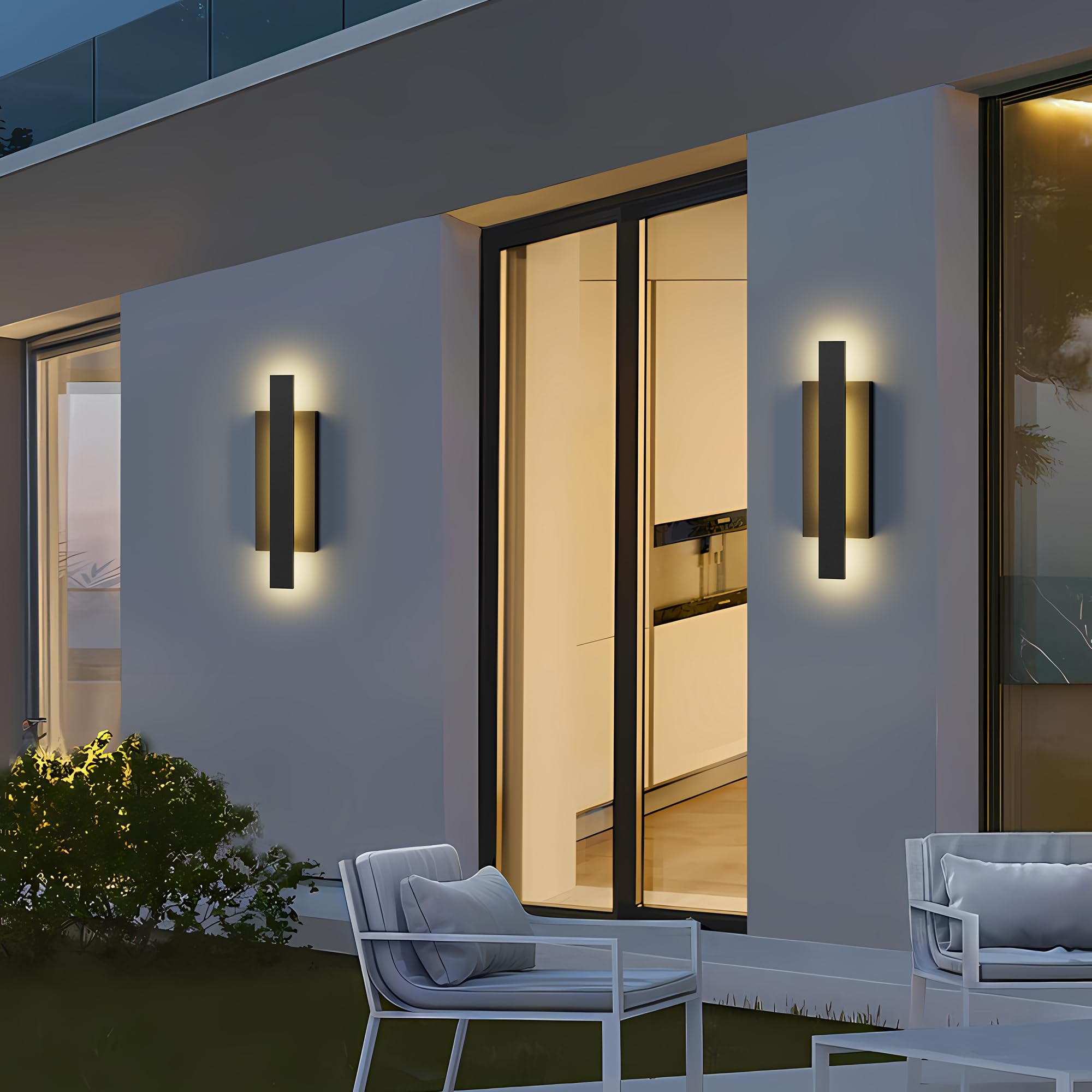 Lamqee 23 Inch Aluminum Long Outdoor Wall Lights  3000K 1200Lm 24W Led Modern Exterior Lighting Fixtures  Ip65 Waterproof Matte Black Linear Outside Sconce Wall Mount For House Porch Patio Garage Door