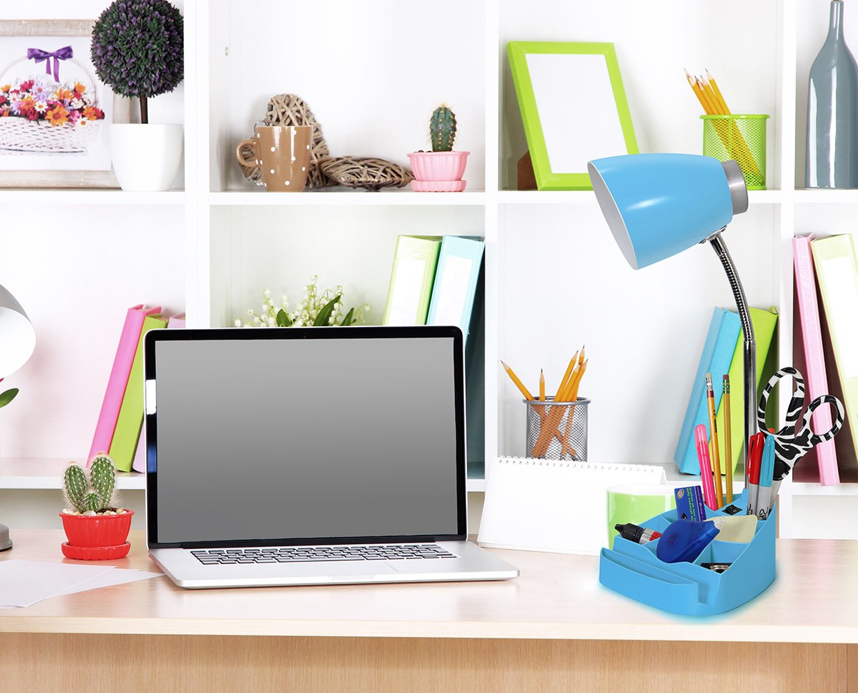 Simple Designs Ld1002-Blu Gooseneck Organizer Desk Lamp With Ipad Tablet Stand Book Holder, Blue (Pack Of 6)