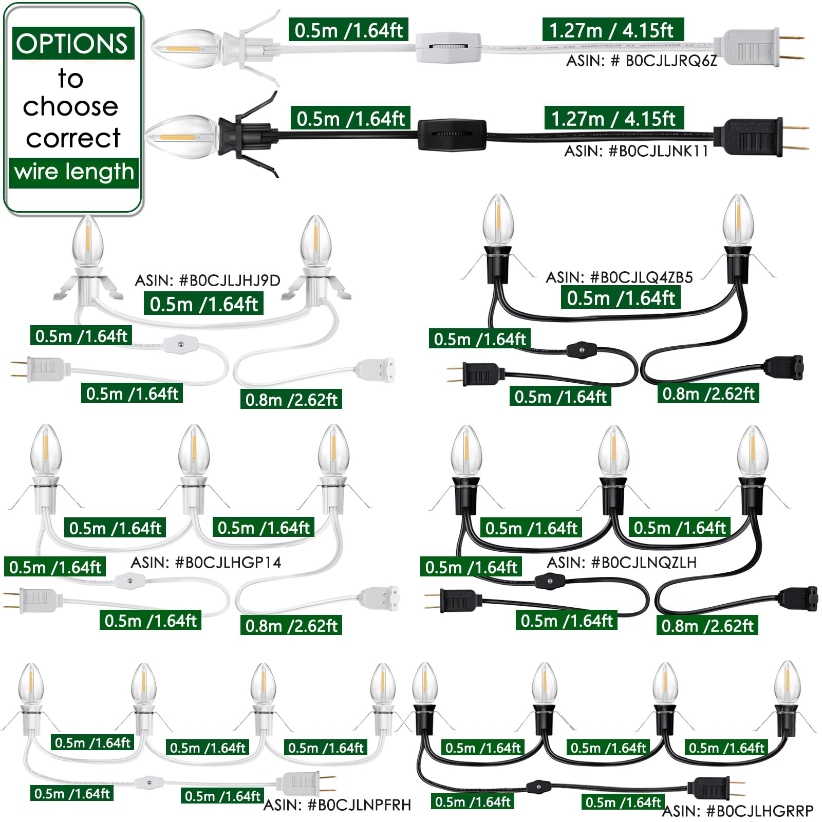 Accessory Cord With Light Bulbs,Pumpkin Clip In Light Cord,Candelabra E12 Socket Ul Listed Lamp Cord With On/Off Switch For Christmas Village Houses,Blow Molds,Halloween Christmas Holiday Décor