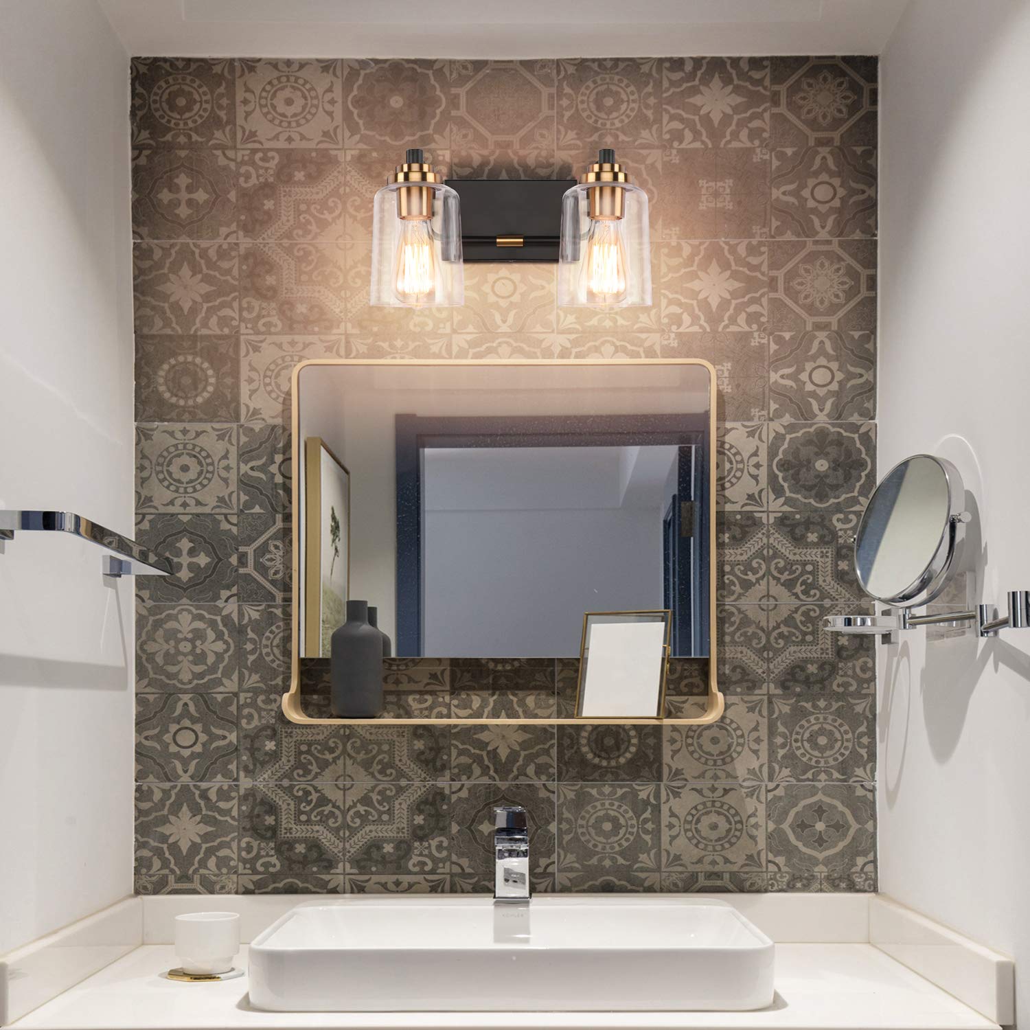 Solfart Vintage Bathroom Vanity Light Black Bathroom Light Fixtures Over Mirror Metal With Clear Glass Brass Fixtures Wall Mount