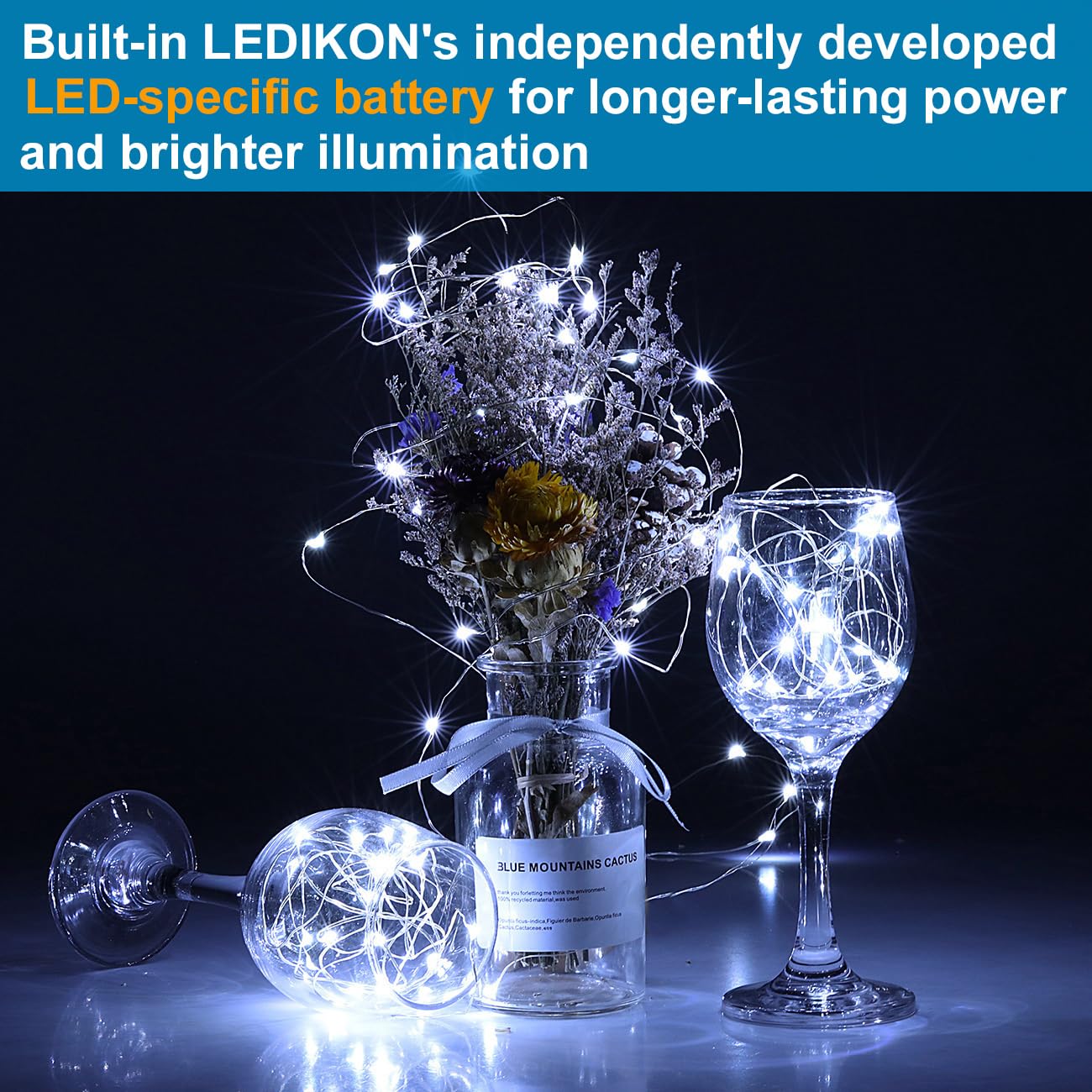 Ledikon 18 Pack Led Fairy Lights Battery Operated String Lights - 3.3Ft 20 Led,Silver Wire Cool White | Wedding,Party Centerpieces,Table Decor,Diy Crafts,Halloween,Christmas,Mason Jars Décor