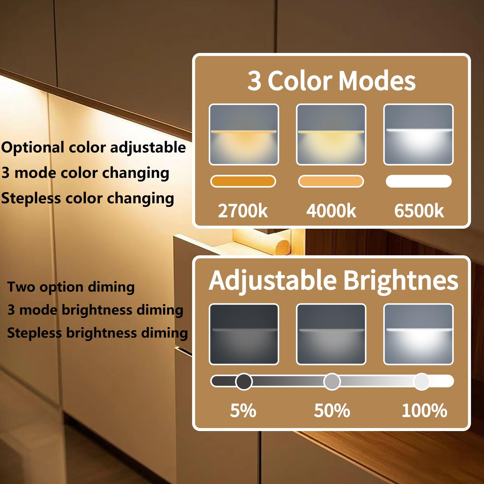 THLIFURE LED Cabinet Lights Bar, Motion Sensor, Dimmable, Wireless Remote, Ultra Thin, 1ft, White, 3-Pack, Model TH-SSCABL-00