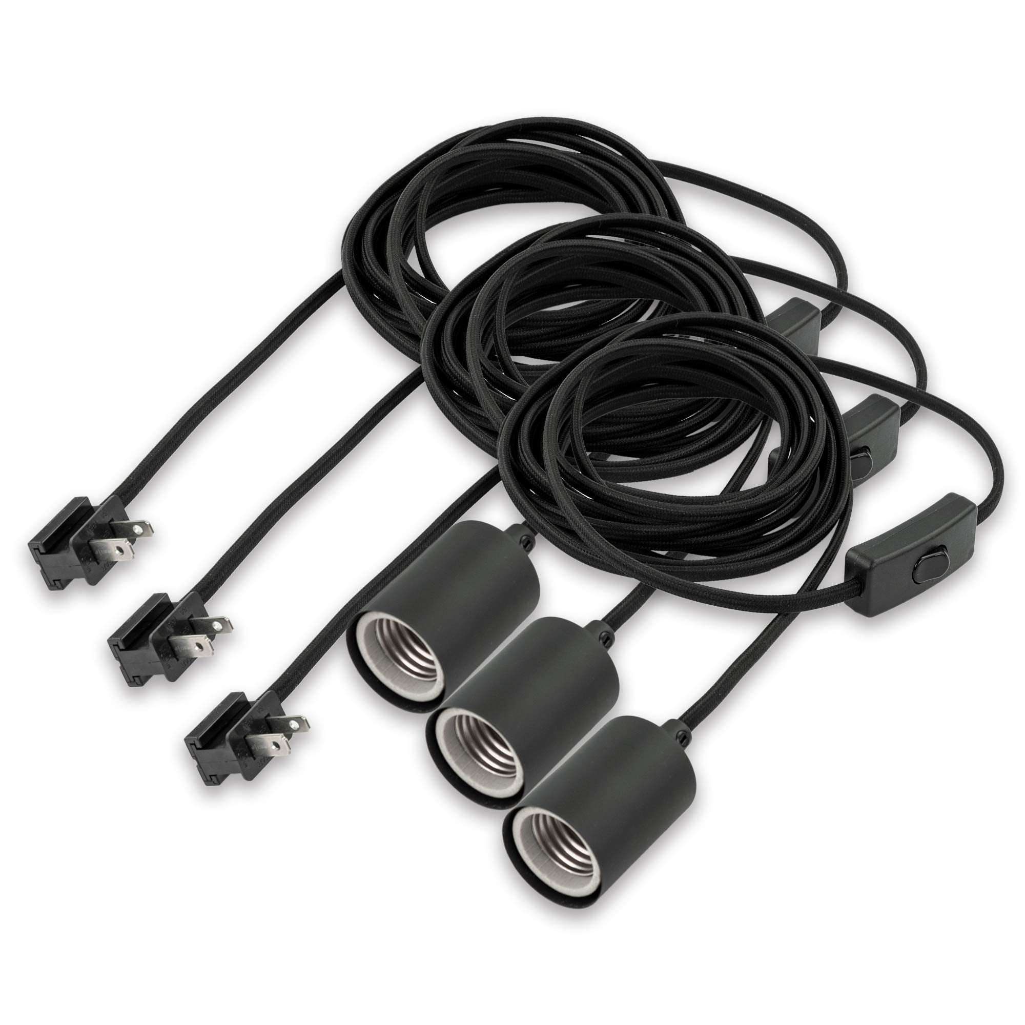 YaoKuem Pendant Lighting, Plug in Hanging Light Kits with ON/Off Switch, 15 Feet Cord Kit, Bulb NOT Included, Black, 3 Pack