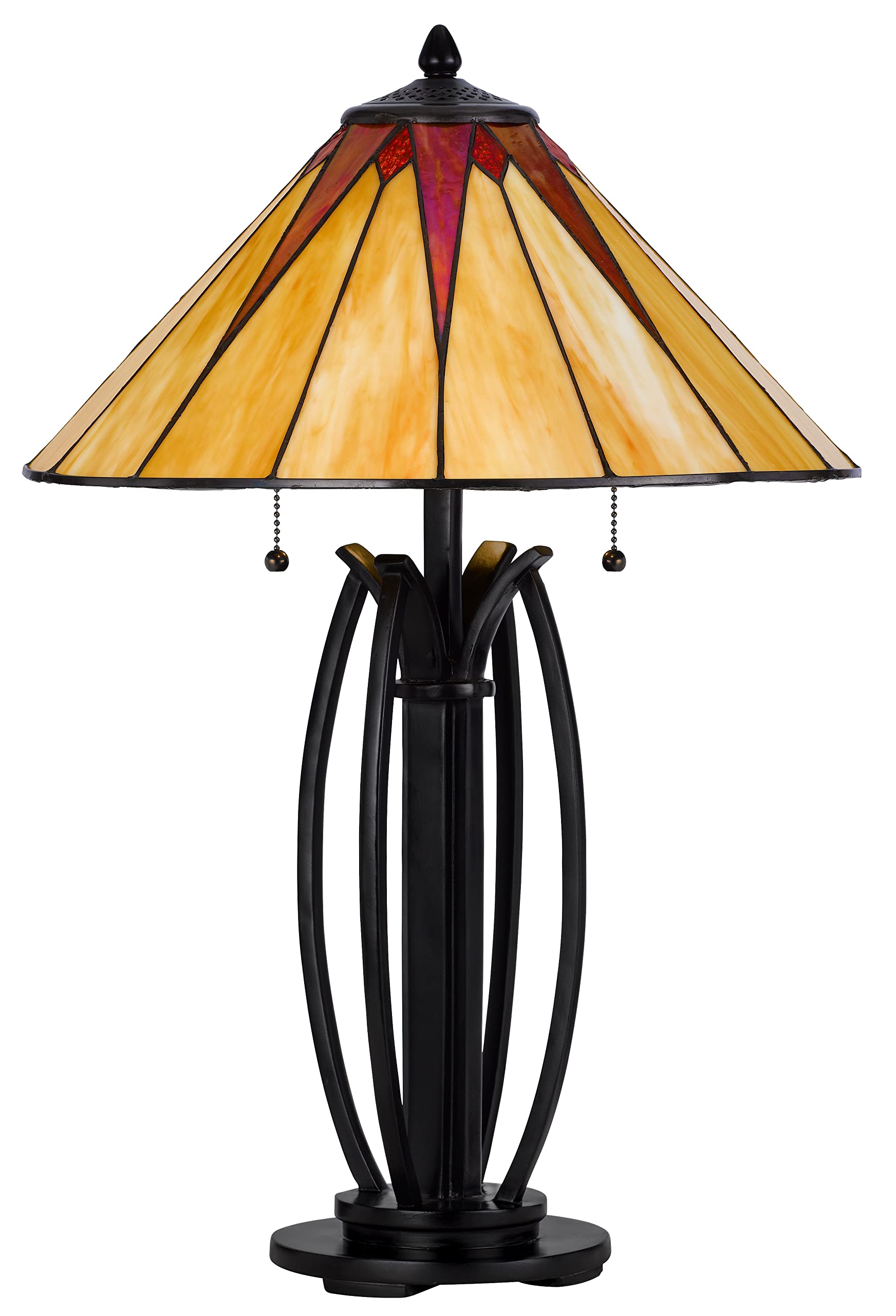 Cal Lighting BO-3106TB 60W X 2 Metal and Resin Tiffany Table Lamp with Pull Chains, Oak