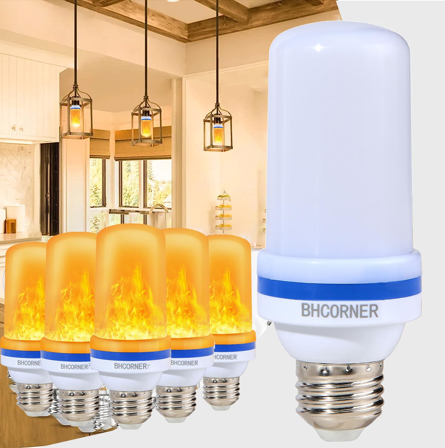 Bhcorner Led Flame Effect Light Bulbs - Halloween Decorations Outdoor Light Bulbs,E26/E27 Base Christmas Flickering Light Bulbs Outdoor Halloween Deco Indoor Night Fire Light Bulb (Orange 6 Pack)