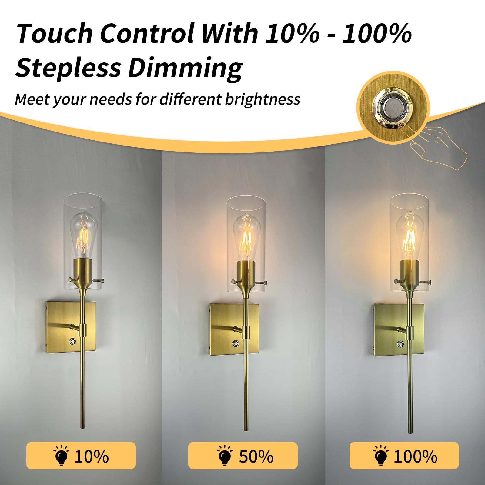 Thyfenno Dimmable Battery Operated Wall Sconce Set Of Two, Rechargeable Wall Lamp No Hardwire, Wireless Wall Mounted Light For Bedroom Bathroom Kitchen Vanity Mirror, Bulb Included