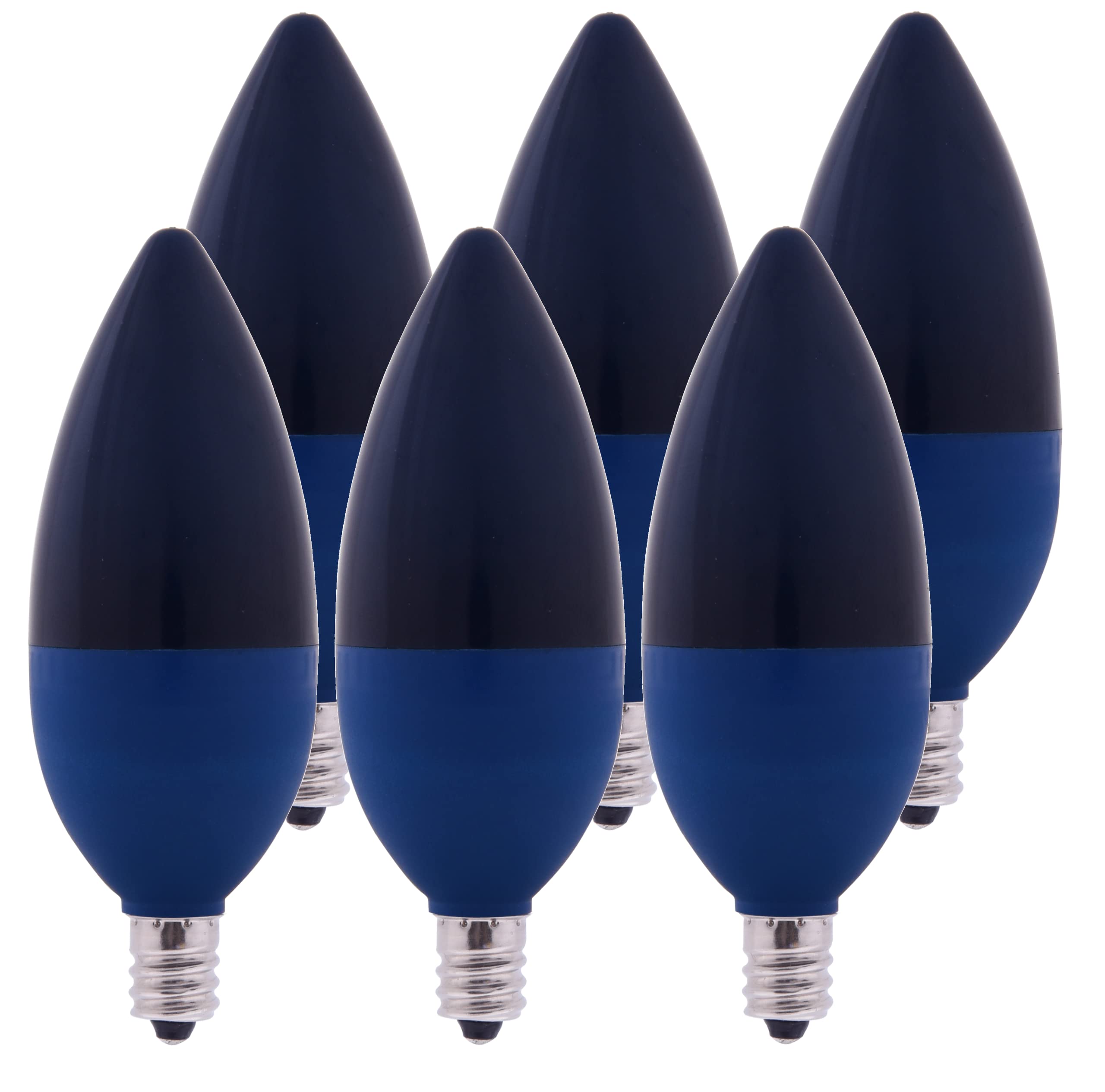 Bioluz LED Candelabra Bulbs 4W E12 Base Blue Glass 6-Pack 120° Beam Angle UL Listed