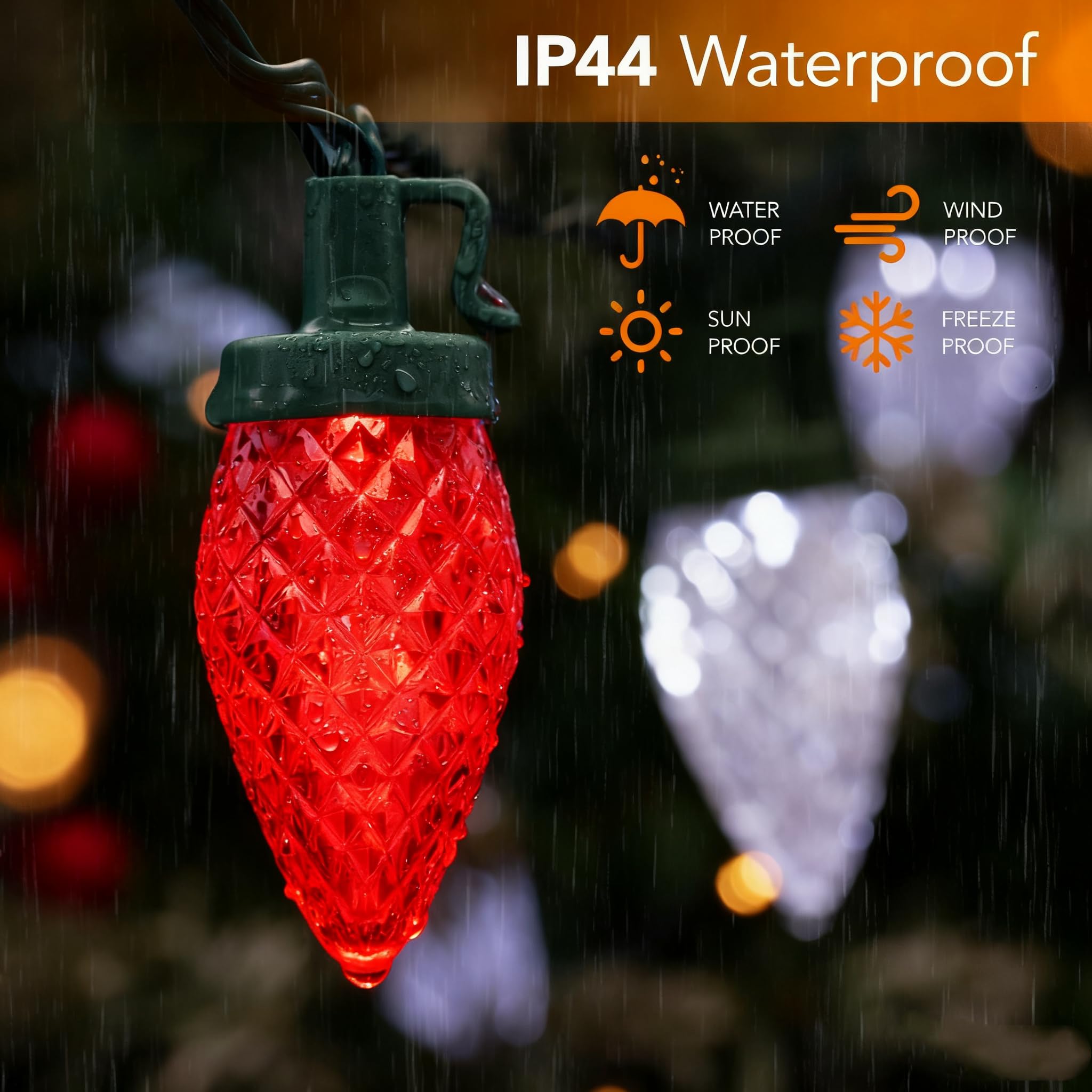 Ucutely C9 Led Christmas Lights Outdoor 33 Feet 50 Led 8 Lighting Modes Waterproof Connectable Christmas String Lights For Outside Roofline Patio Home Xmas Decorations (Red & White)