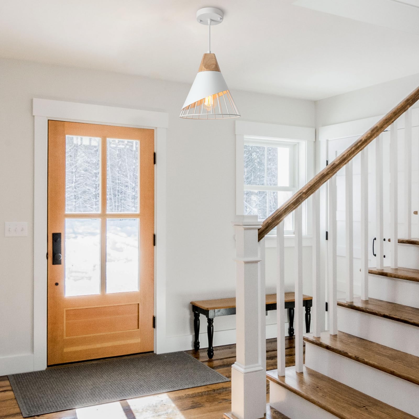 Sesiment Farmhouse Pendant Light 9.4Ines, 2 Packs- White Industrial Kitchen Pendant Lights For Kitchen Island, Bar, Bedroom, Off