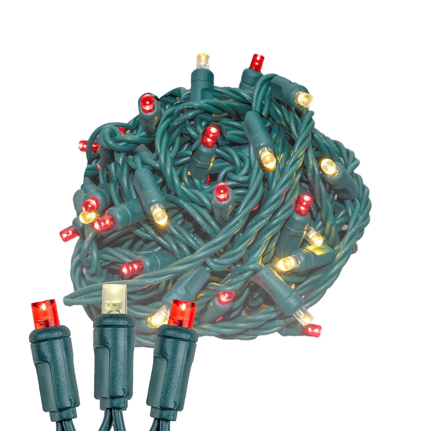 Novelty Lights 25ft 50 LED Red/Warm White Christmas Lights Outdoor/Indoor, 6 Spacing, Green Wire String Lights for Festive Xmas 