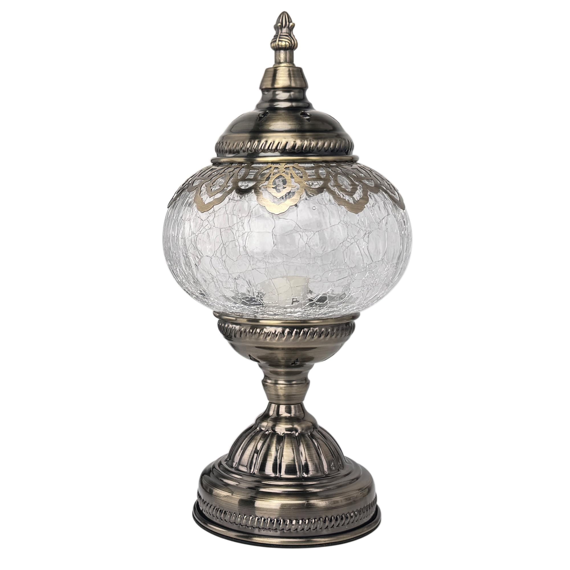 GOGERS Turkish Moroccan Table Lamp, Handmade Mosaic Glass, Tiffany Style, White 1, Model GS-HH-Y8, Decorative Desk Lamp for Bedroom