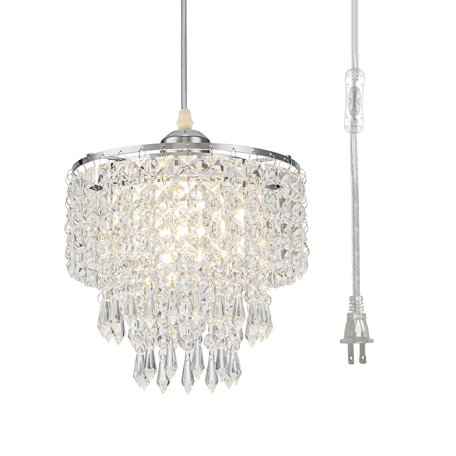 8'' Hanging Lamp Plug In Chandelier Hanging Lights With Plug In Cord Pendant Light Plug In With 16.4Ft Cord For Bedroom Kitchen 