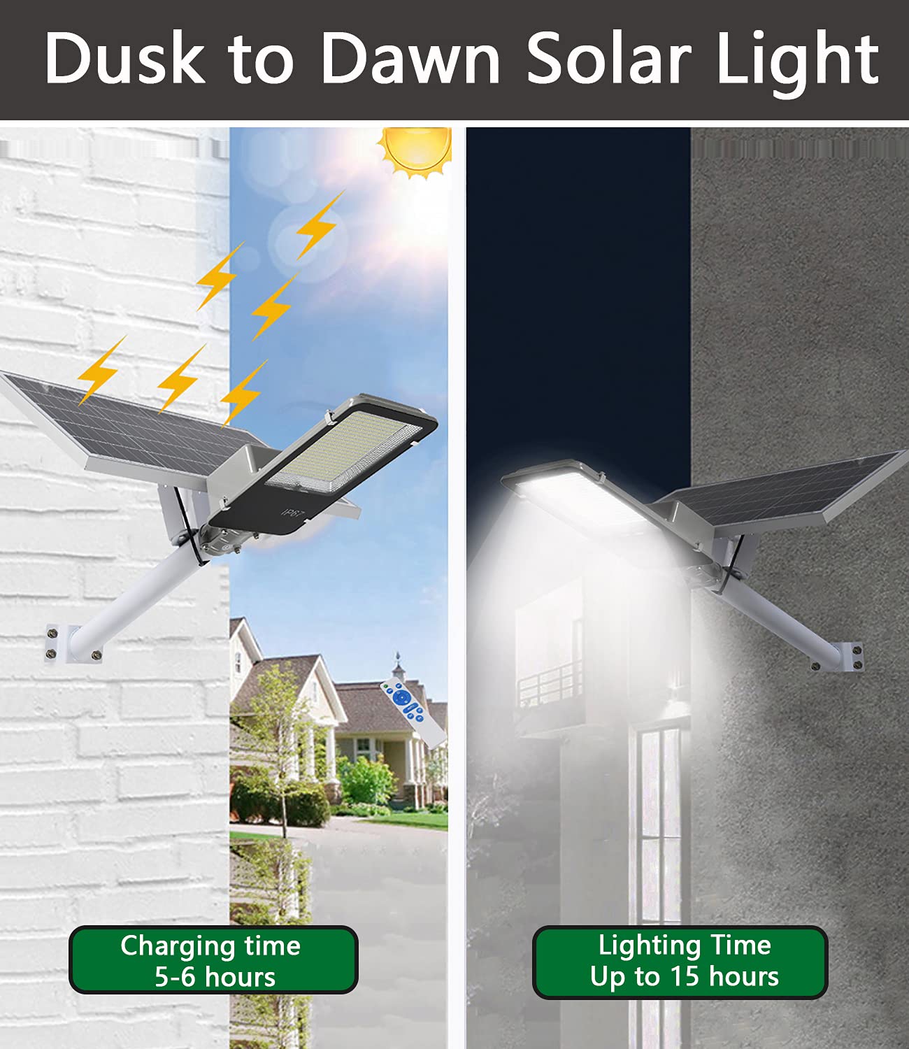 Susvqlxg Solar Street Flood Lights Outdoor, Commercial Solar Security Lights Ip65 With Remote Control Dusk To Dawn Parking Lot L