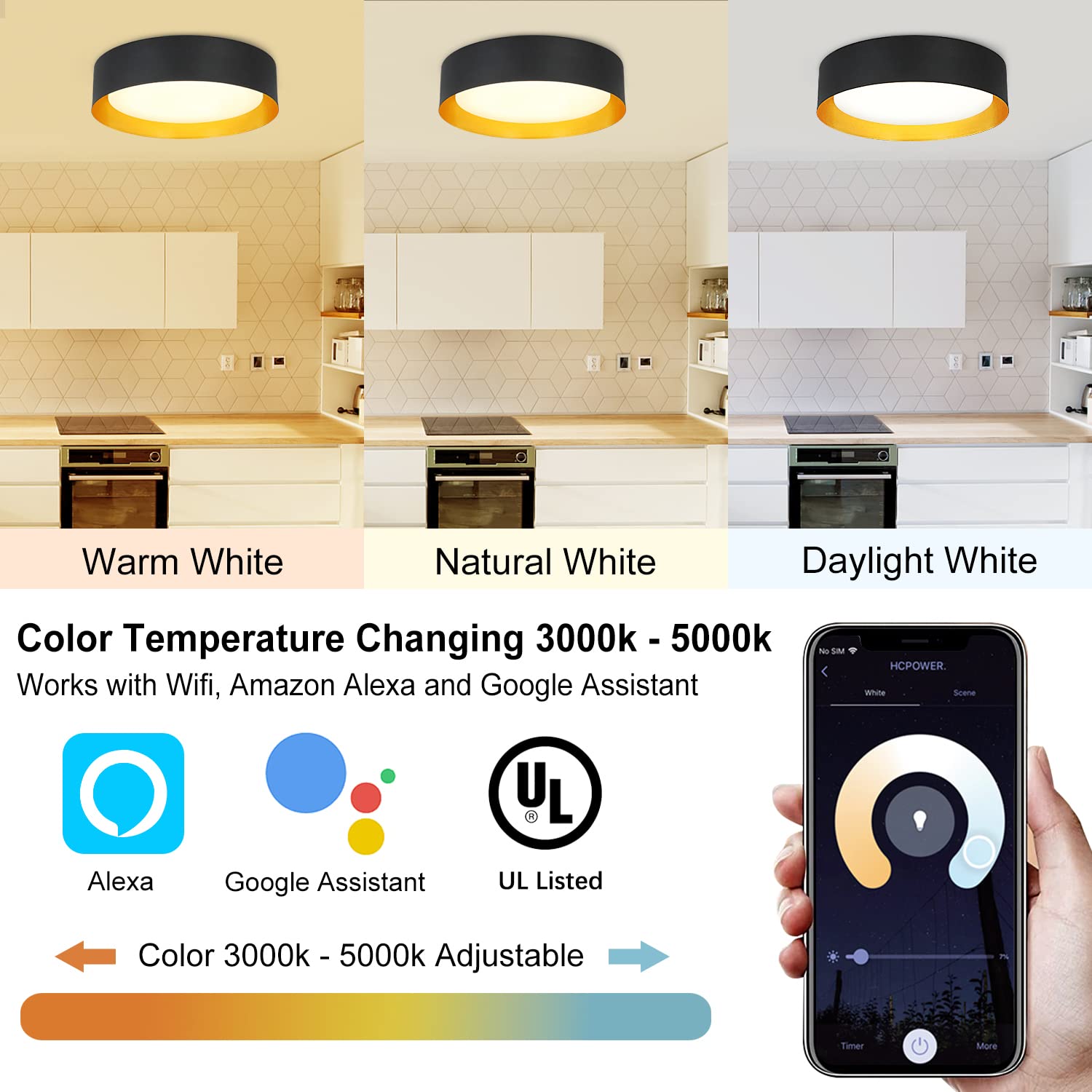 Depuley 30W Smart Wifi Led Flush Mount Ceiling Light, App Remote Control With Alexa, Google Smart Home Lighting, 15In Modern Dim