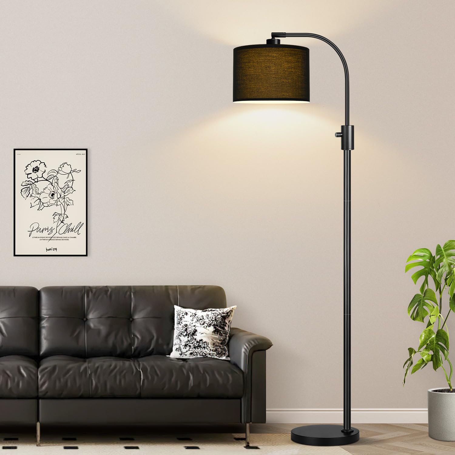 ?Upgraded? Dimmable Black Floor Lamp, 1200 Lumens Led Bulb Included, Arc Floor Lamps For Living Room Modern Standing Lamp With B