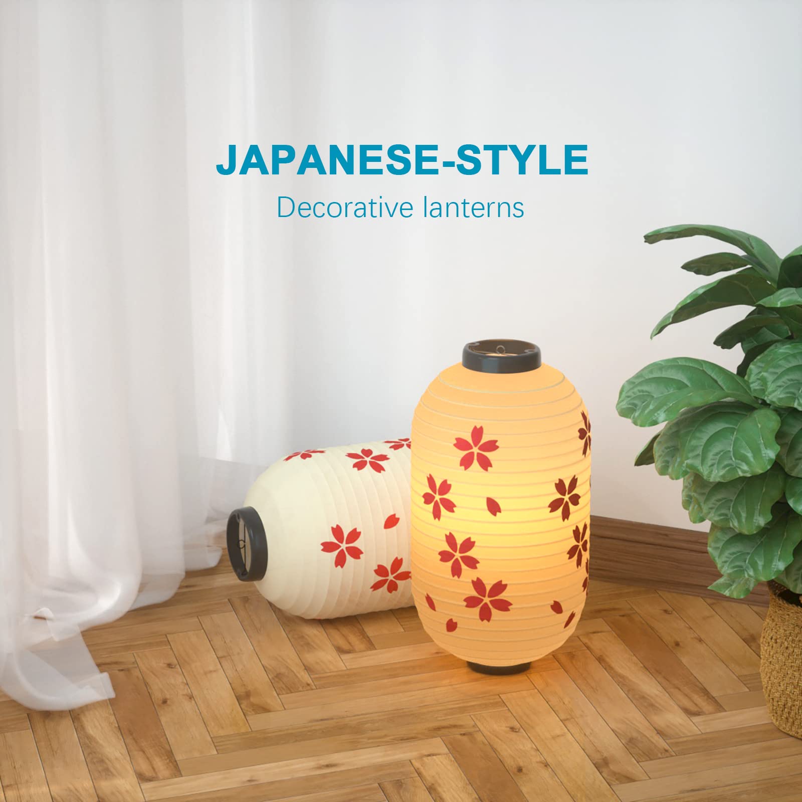 Traditional Japanese Style Beige White Silk Cherry Blossom Lantern 8 X 14 Inch, Zuext Set Of 4 Waterproof Indoor Outdoor Festiva