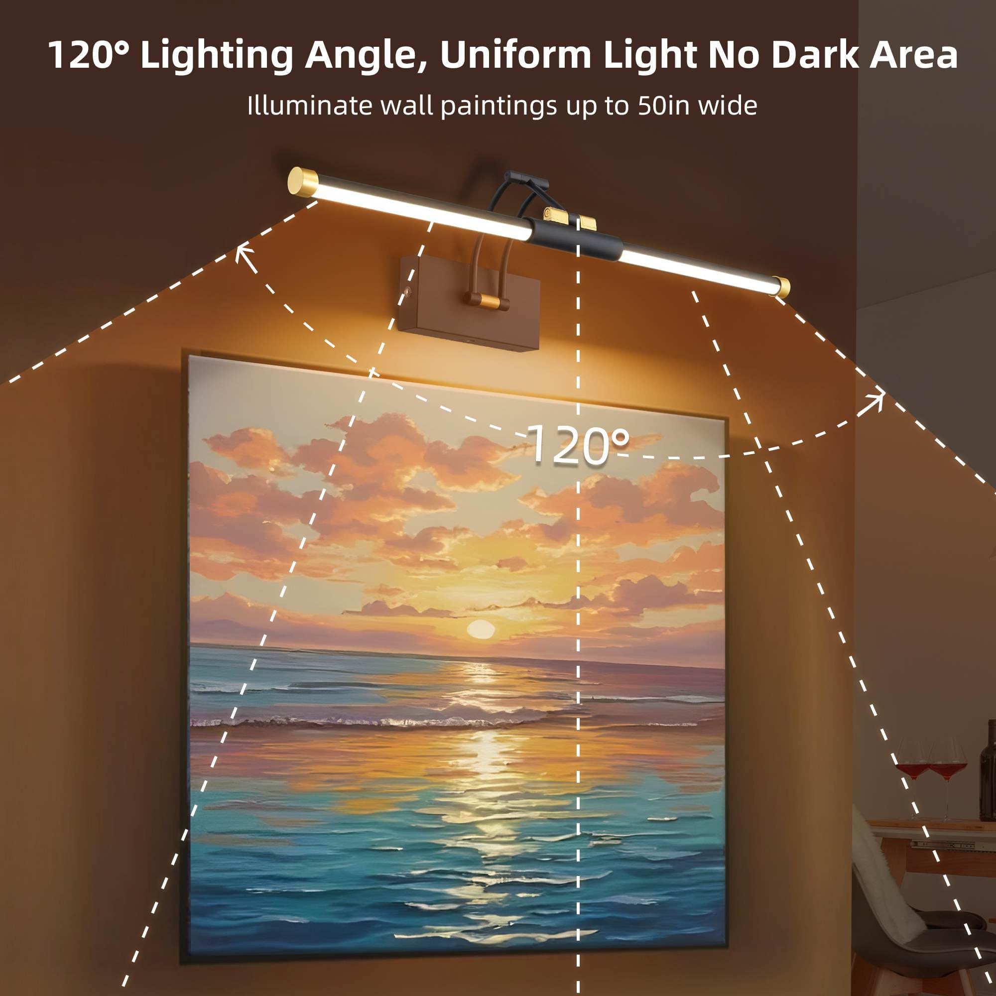 24 Picture Lights For Wall Battery Operated  Wireless Picture Lights With Remote  Rechargeable Wall Light 3000K/4000K/6000K Dimmable  Art Lighting For discomfort-reducingtings Frame Gallery Dartboard  Black Gold