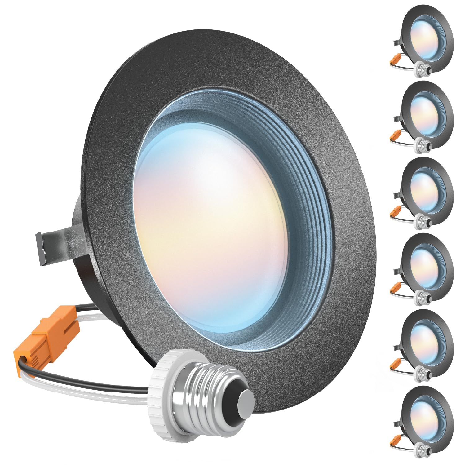 Sunco 6 Pack LED Can Lights 4 Inch  Black Recessed Lighting  Selectable CCT 2700K/3000K/3500K/4000K/5000K  600 LM  Dimmable  8W=40W  Baffle Trim  50 000 Lifetime Hours