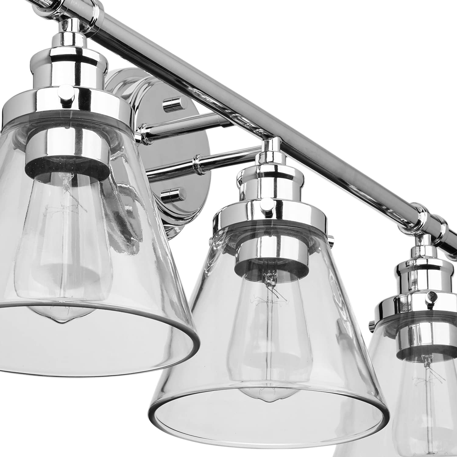 Globe Electric 51445 3-Light Vanity Light, Chrome, Clear Glass Shades, Bulb Not Included