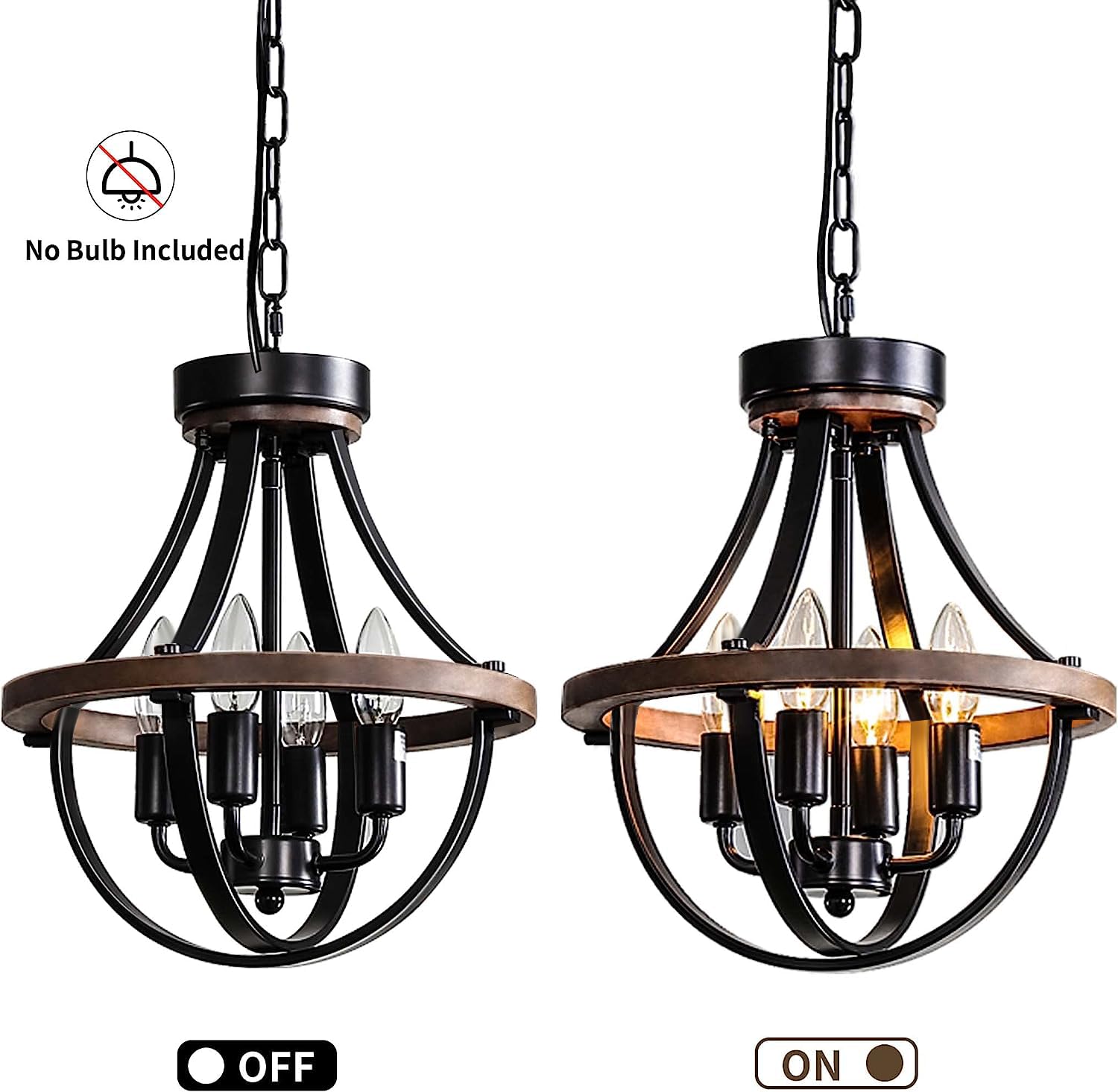 Lanpesting 4-Light Rustic Farmhouse Chandelier, Iron Pendant Lighting, Brown/Black, Model CH-A154-4 for Hallway, Dining Room, Kitchen