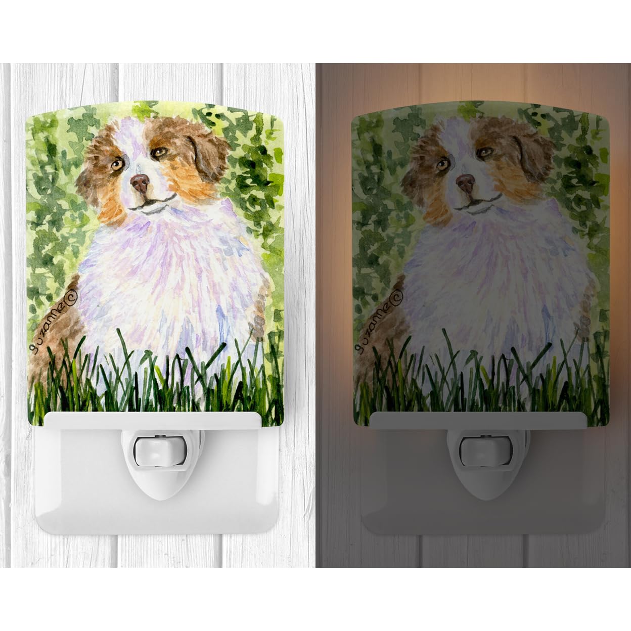 Caroline'S Treasures Ss8844Cnl Australian Shepherd Ceramic Night Light Compact, Ul-Certified, Ideal For Bedroom, Bathroom, Nursery, Hallway, Kitchen, 6X4X3, Multicolor