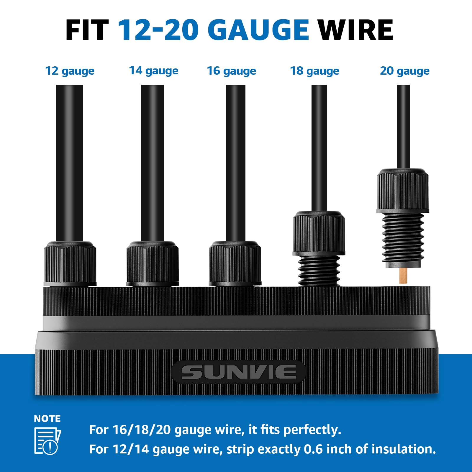 SUNVIE Low Voltage Wire Connector 5-Way Junction Hub, Nylon, 12-20 Gauge, Black, 2 Pack, Model LVCO0302