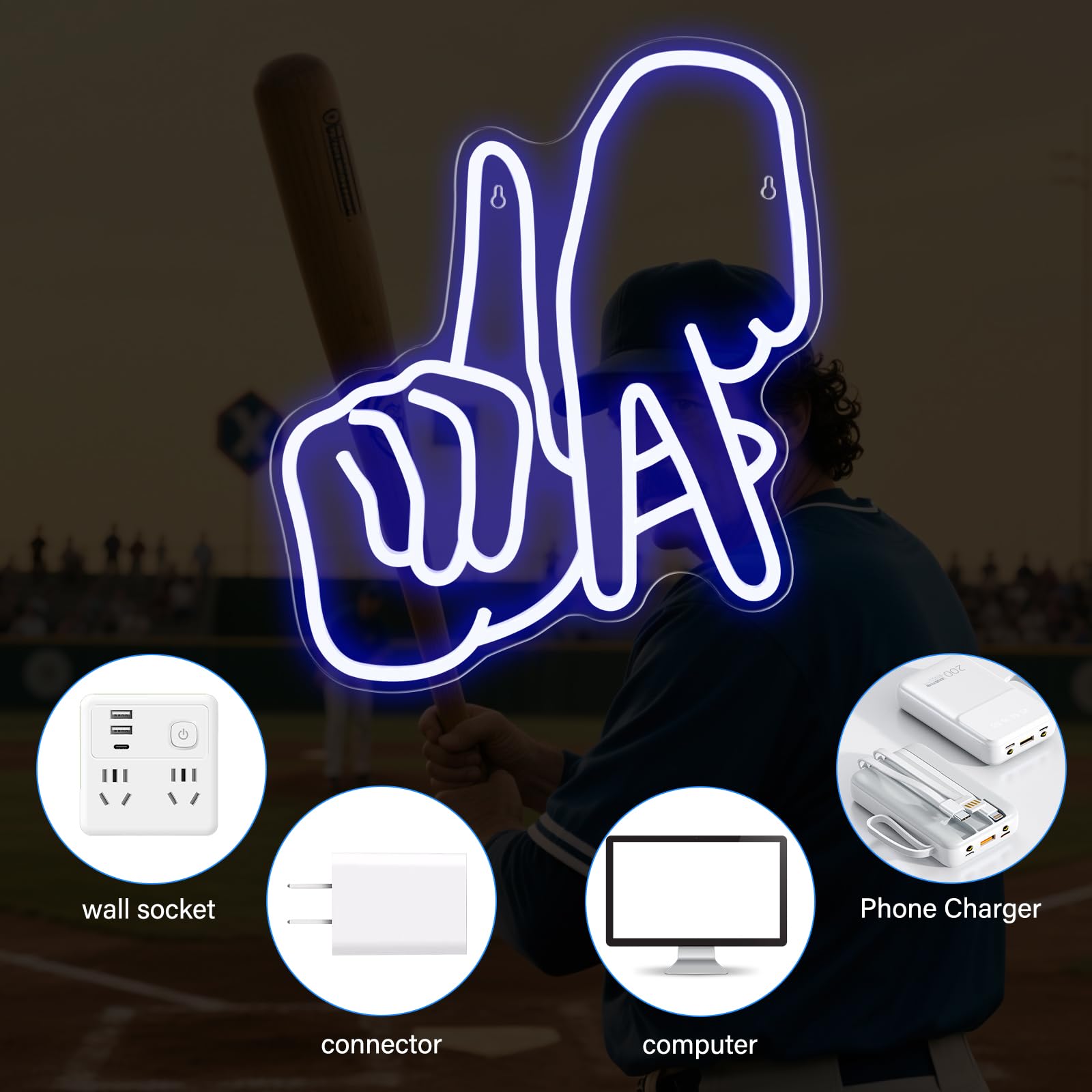 La Baseball Neon Sign Dimmable Gesture Los Angeles Neon Lights For Man Cave Baseball Team Logo Led Sign For Wall Decor Bedroom Party Birthday Christmas Gift Fans
