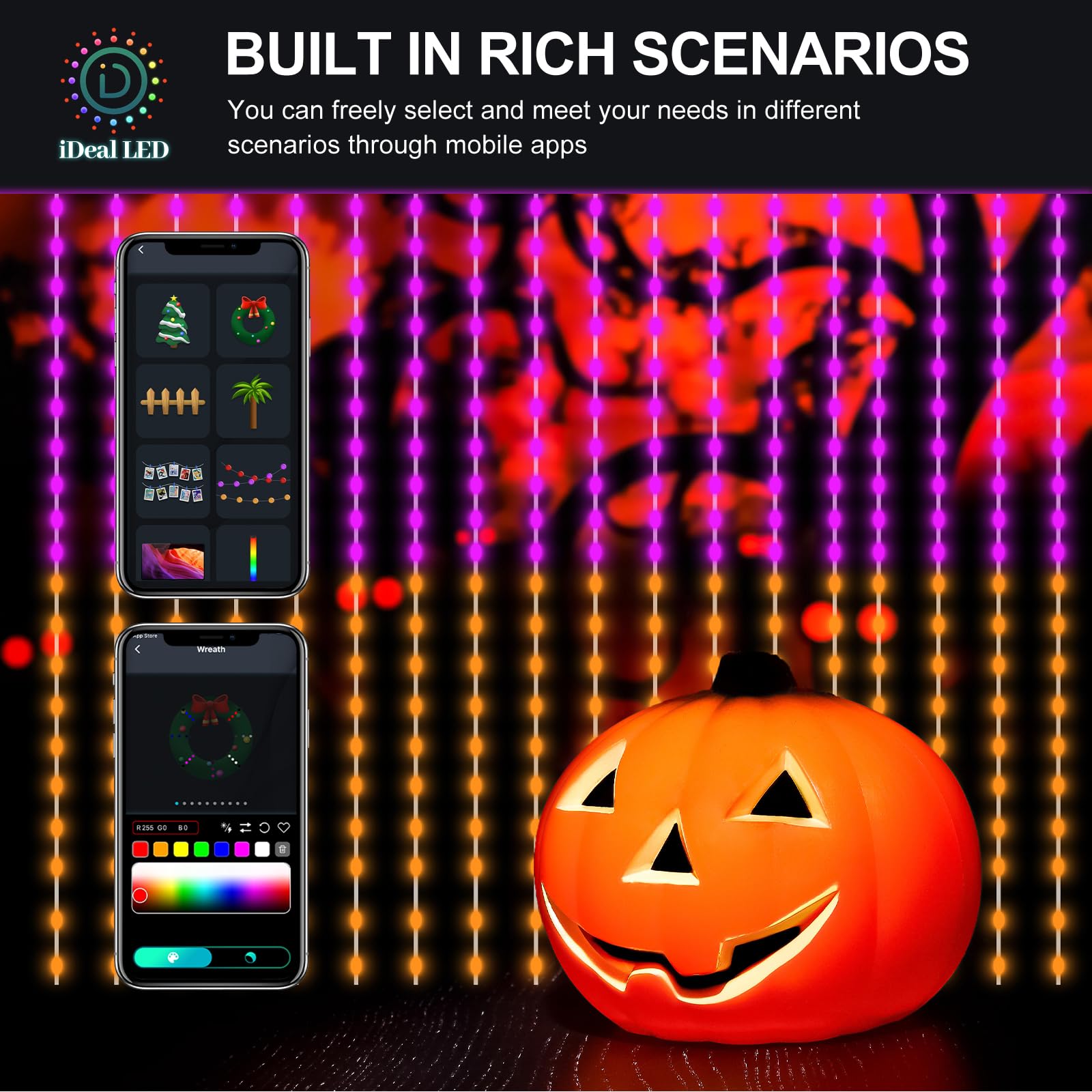HXWEIYE Curtain Lights - 300LED RGB Color Changing, Remote & APP Control, USB, Silver Copper Wire, Model HY100150