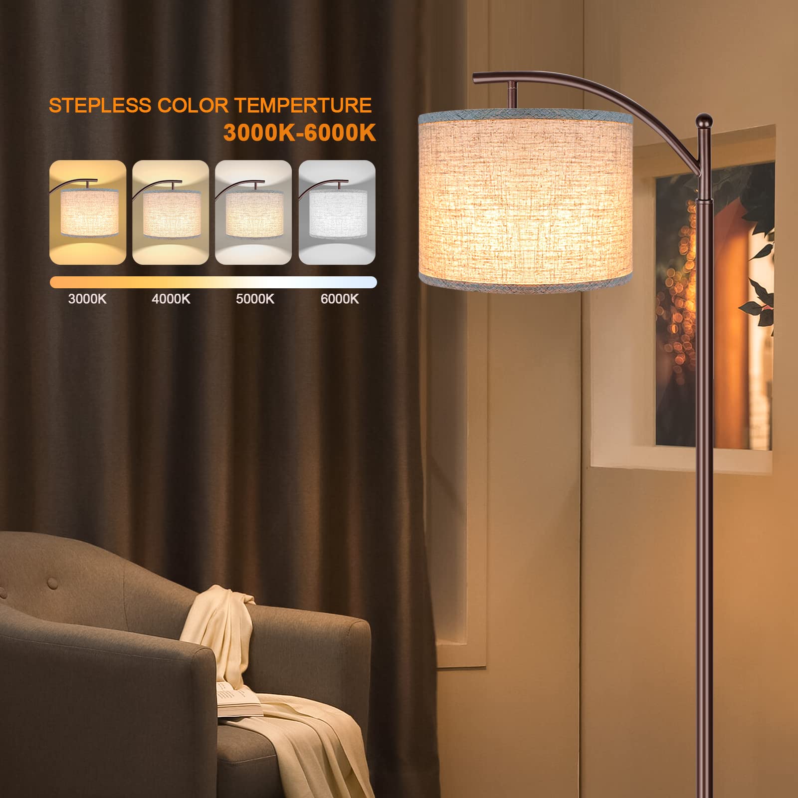 Floor Lamp For Living Room, 4 Color Temperature Led Floor Lamp With Remote Control & Foot Switch, Led Bulb Included, Modern Stan