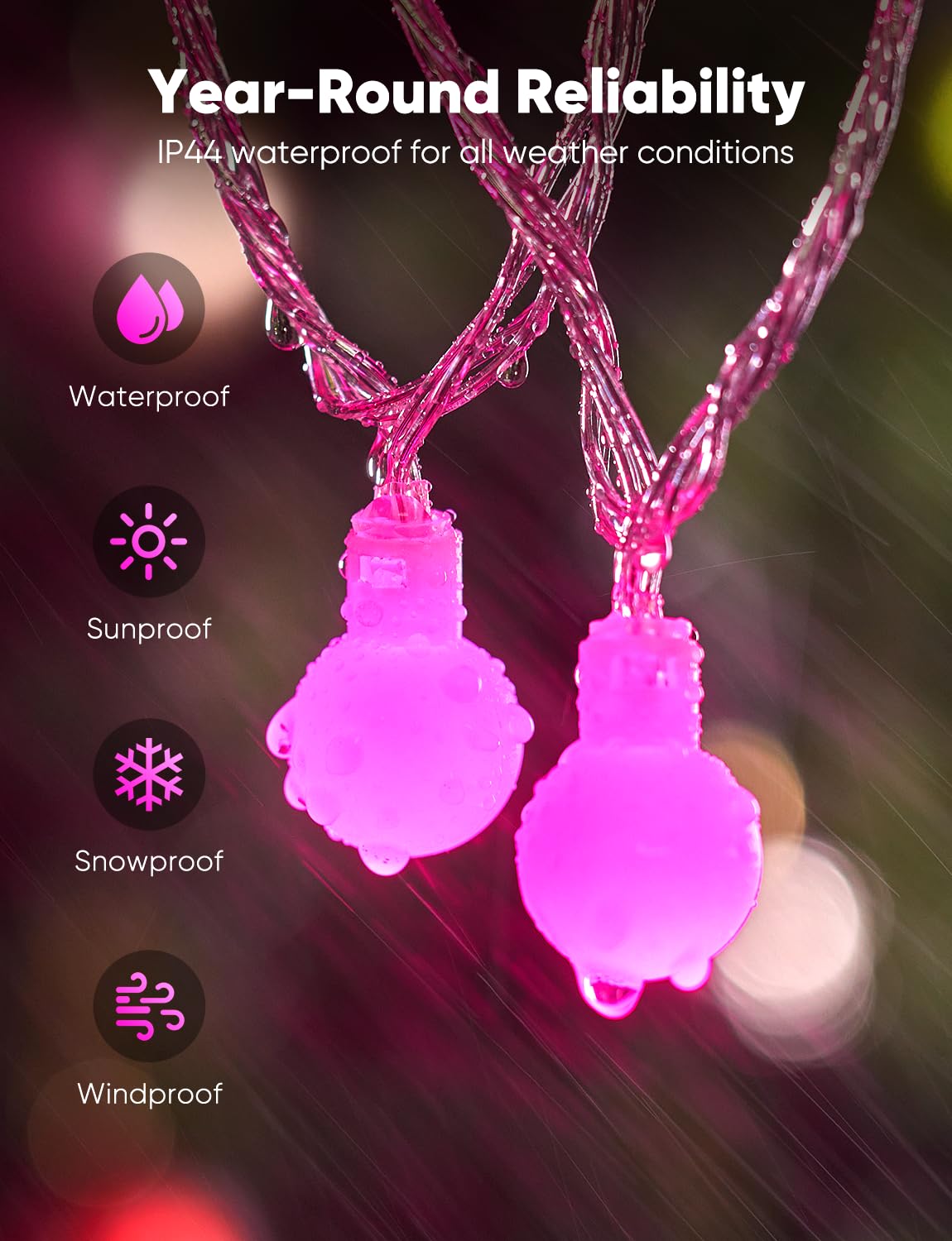 Minetom Globe String Lights  33 Feet 100 Led Fairy Lights Plug In  8 Modes With Remote Mini Globe Lights For Indoor Outdoor Bedroom Party Wedding Garden Christmas Tree Decor  Pink