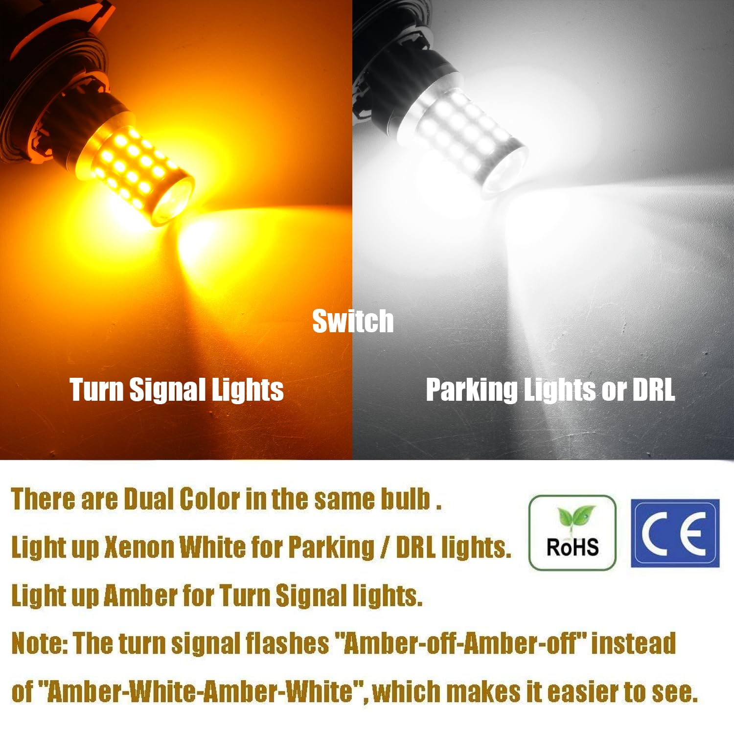 iBrightstar 7443 Switchback LED Bulbs, Super Bright Projector for DRL & Turn Signal, Aluminum, White/Amber