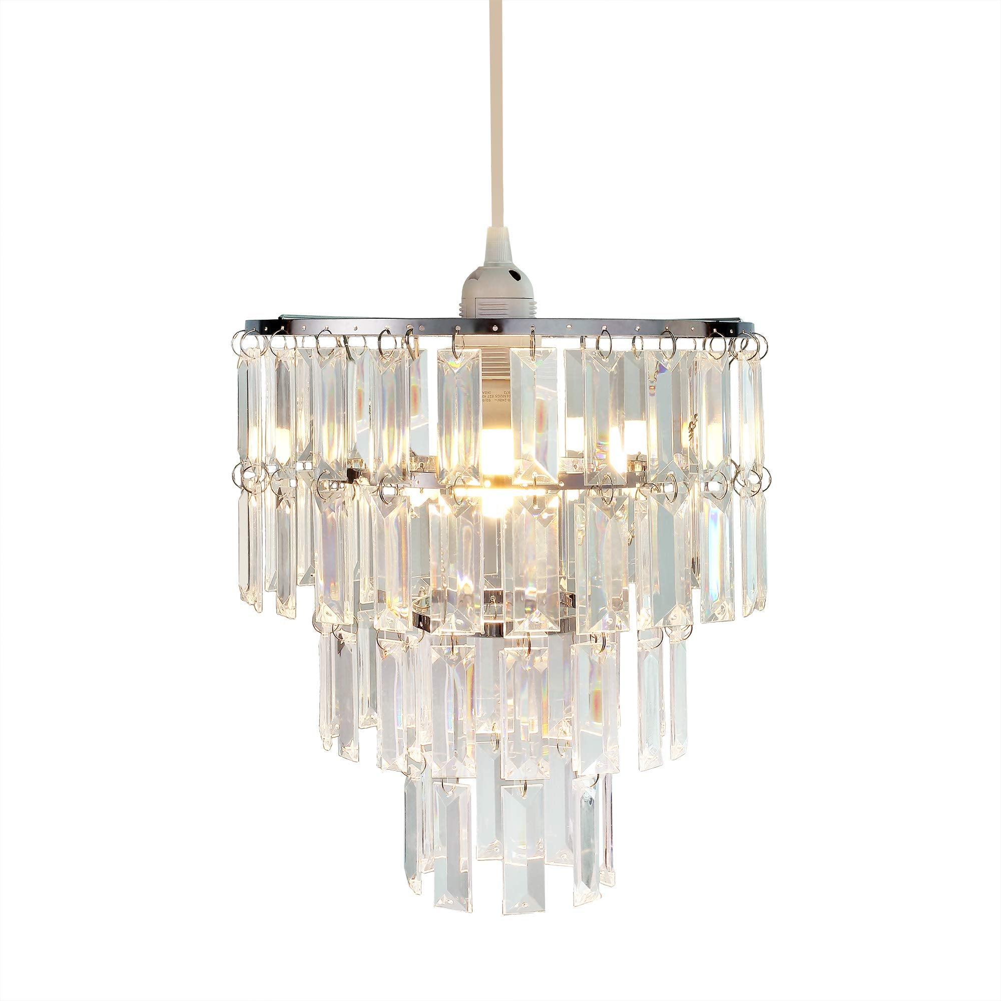 FlavorThings Modern Chandelier Pendant Light Fixture, Faux Crystal, Plug-In, 1 Light, Rectangle, 10.25" x 11.5", Clear Hanging Cord