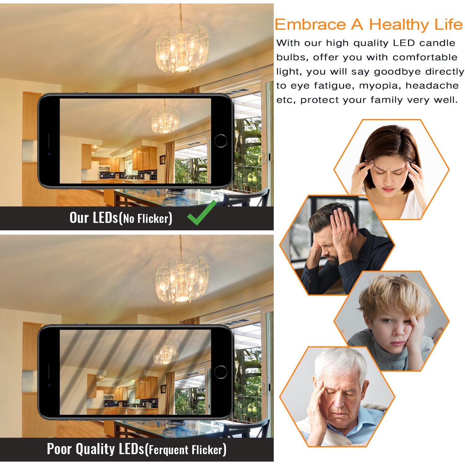 Yochoice 6-Pack E12 LED Candelabra Bulbs, 4W 40W Equivalent, Amber Warm White, 2200K, Glass, Model 320104-04