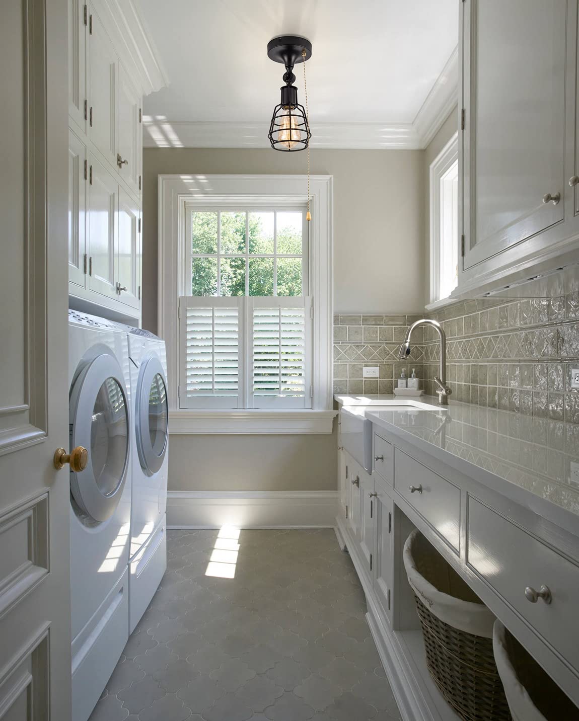 Industrial Farmhouse Close To Ceiling Light With Pull Chain 1 Light Black Semi Flush Mount Ceiling Light Adjustable Metal Cage D